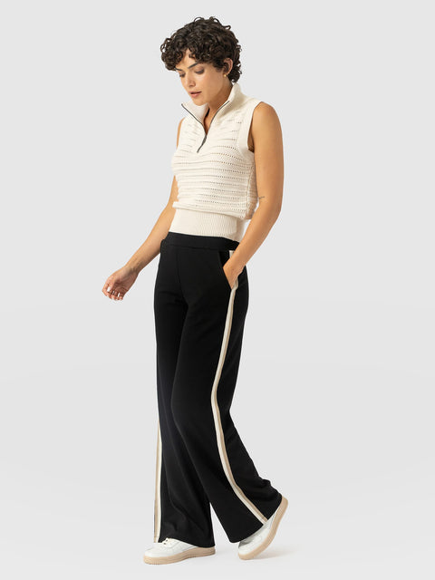 Hoxton Straight Leg Pant - Black - Cream/Beige Stripe - Women's Trousers | Saint and Sofia® UK