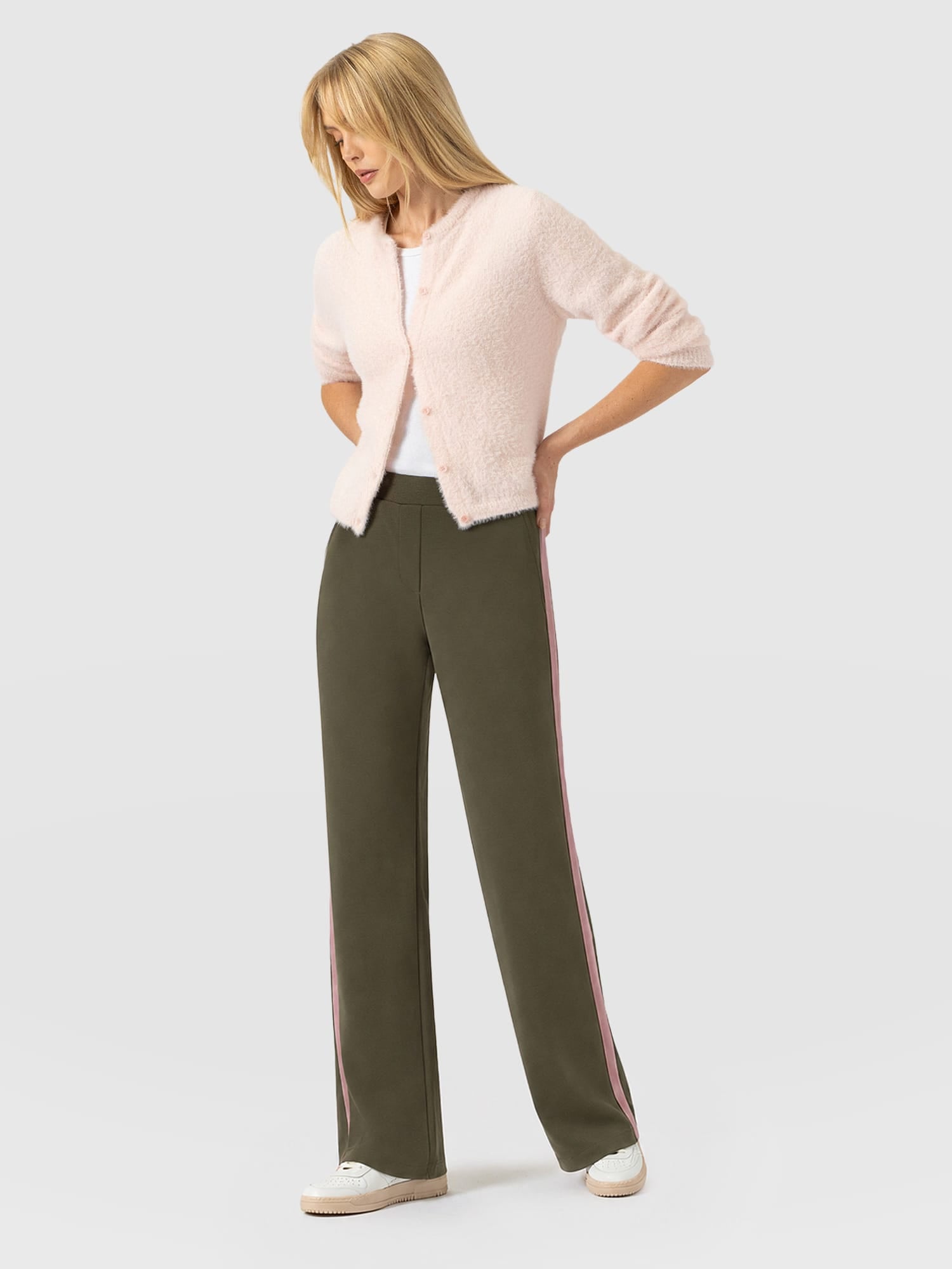 Hoxton Straight Leg Pant - Khaki - Pink Stripe