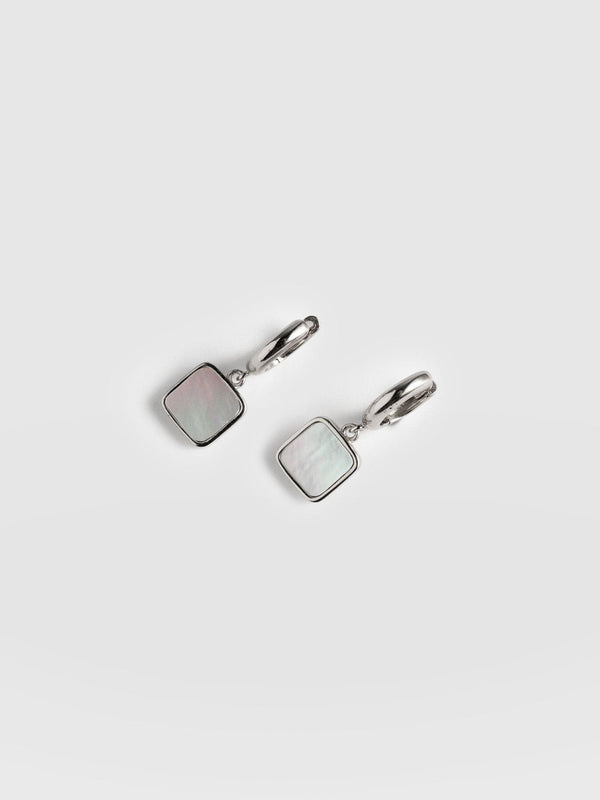Iridescence Square Drop Huggie Earrings - Silver