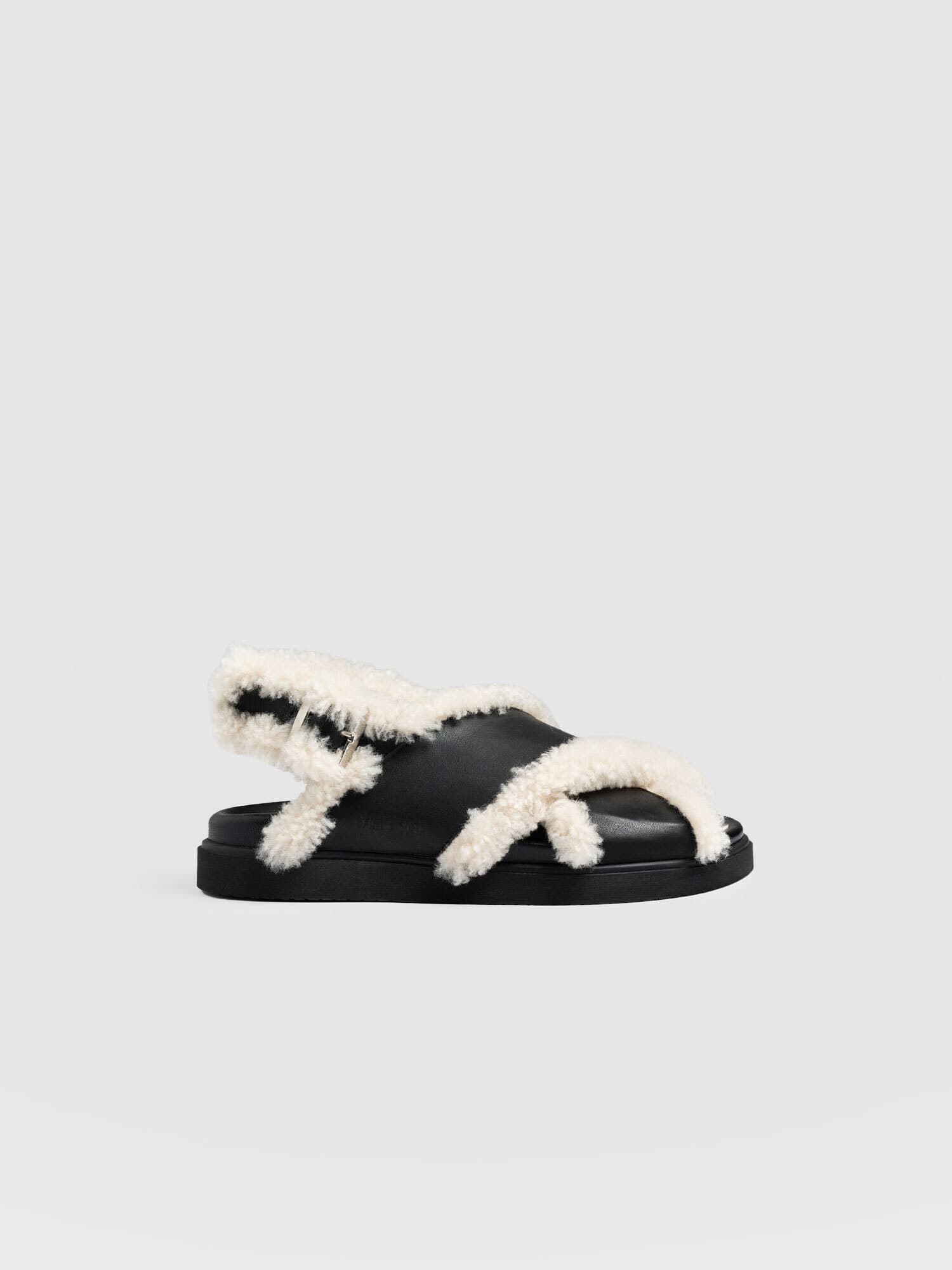 Isla Shearling Sandal Black - Women's Sandals | Saint + Sofia® UK