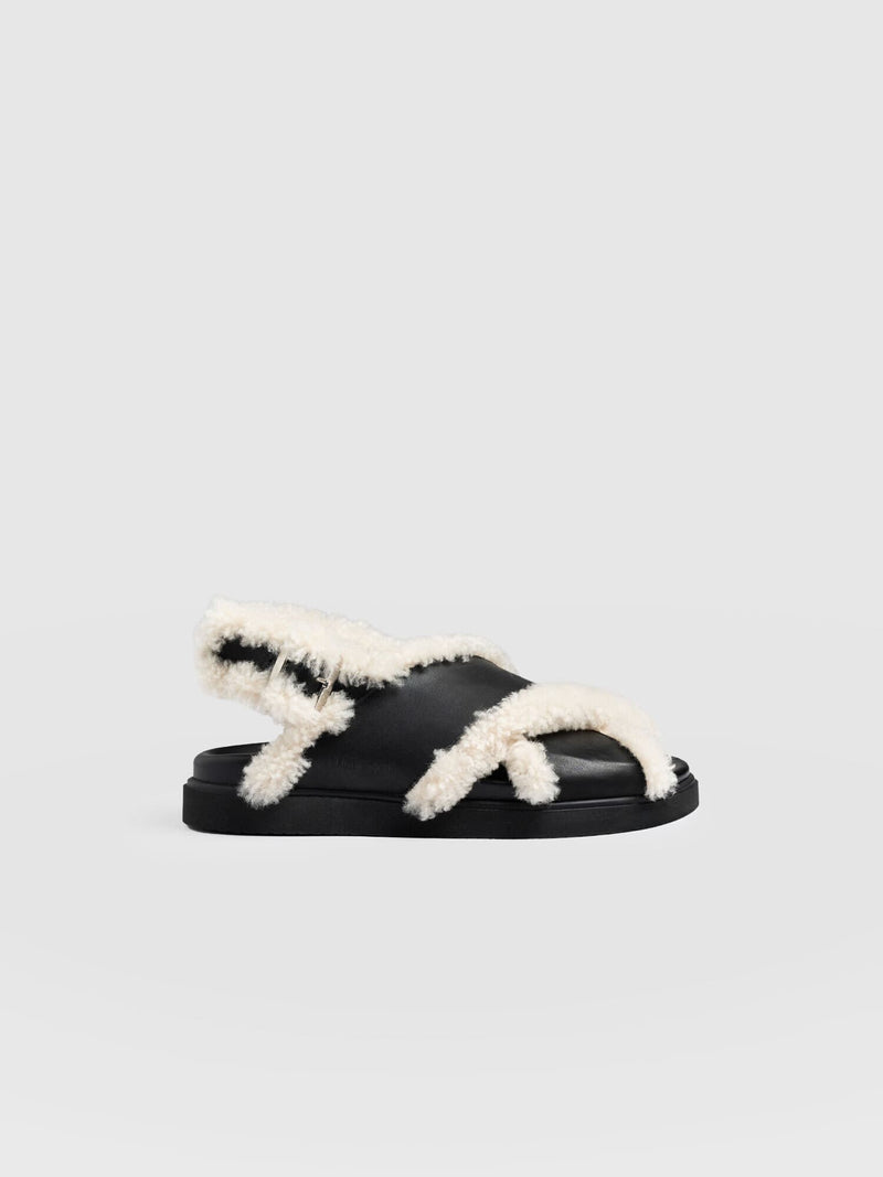 Isla Shearling Sandal Black - Women's Sandals | Saint + Sofia® UK