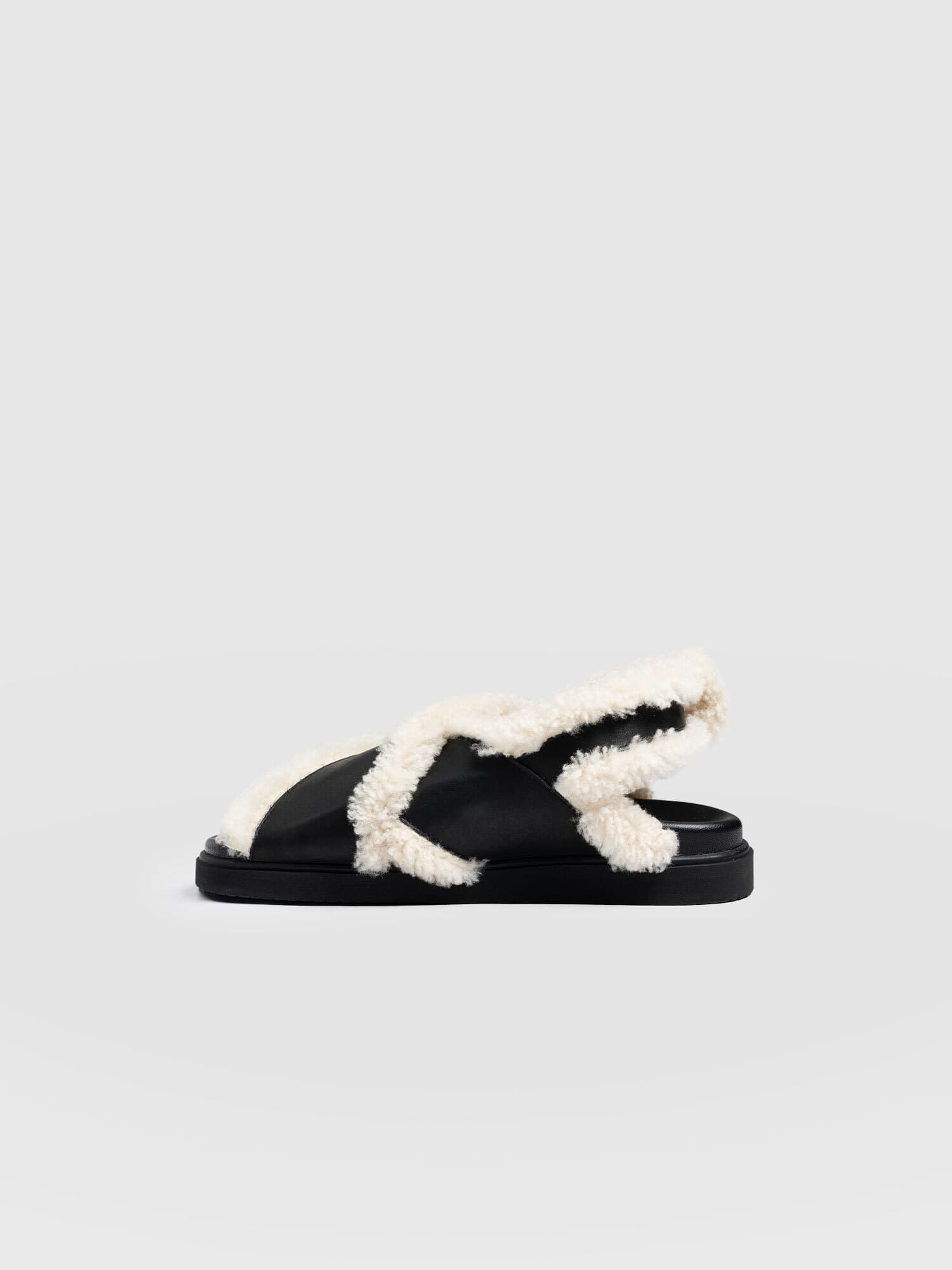 Isla Shearling Sandal Black - Women's Sandals | Saint + Sofia® UK