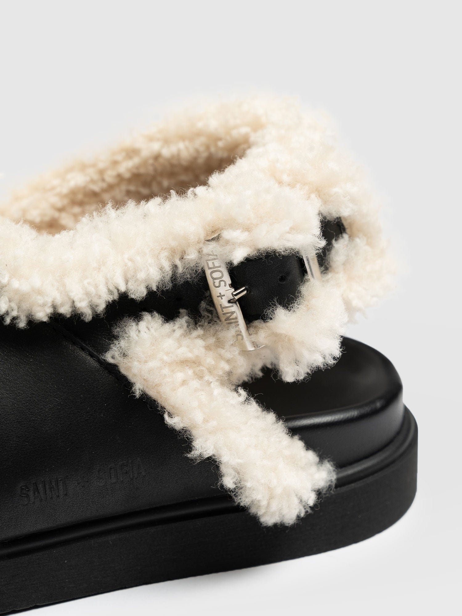 Isla Shearling Sandal Black - Women's Sandals | Saint + Sofia® UK