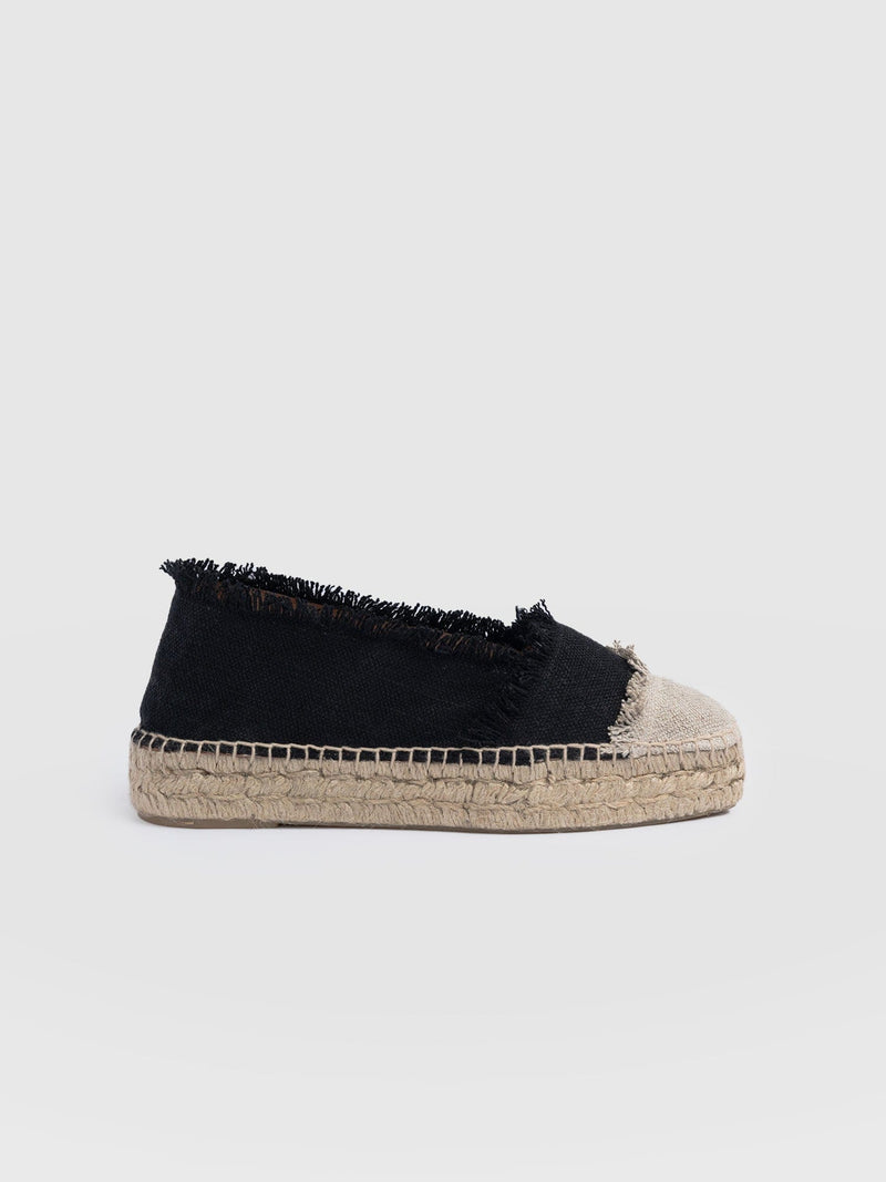 Ivy Frayed Espadrille Pumps Black