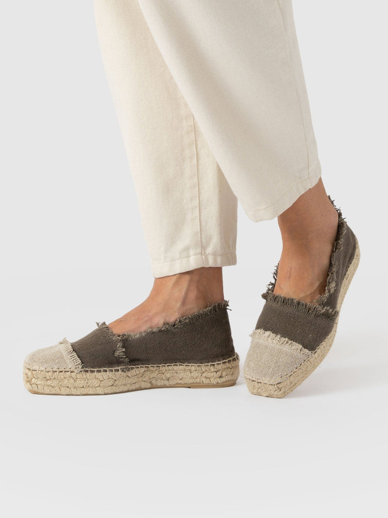 Ivy Frayed Espadrille Pumps - Khaki