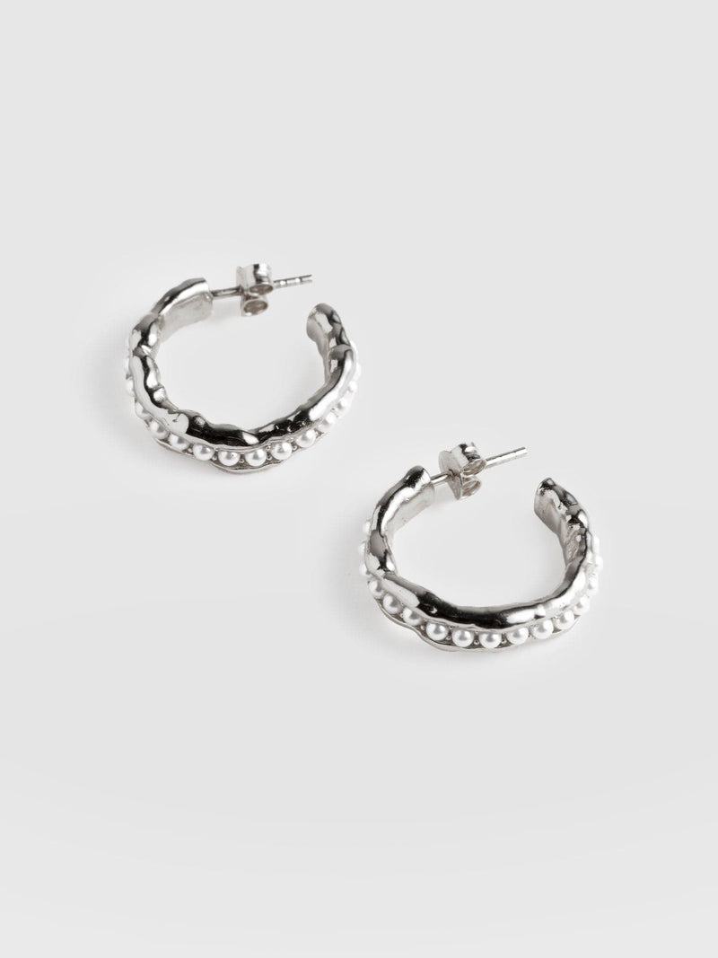 Jacqueline Molten Pearl Hoop Earrings - Silver