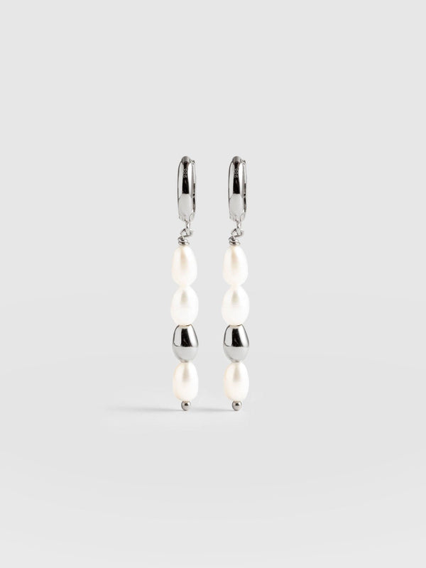 Jacqueline Pearl Drop Earrings - Silver