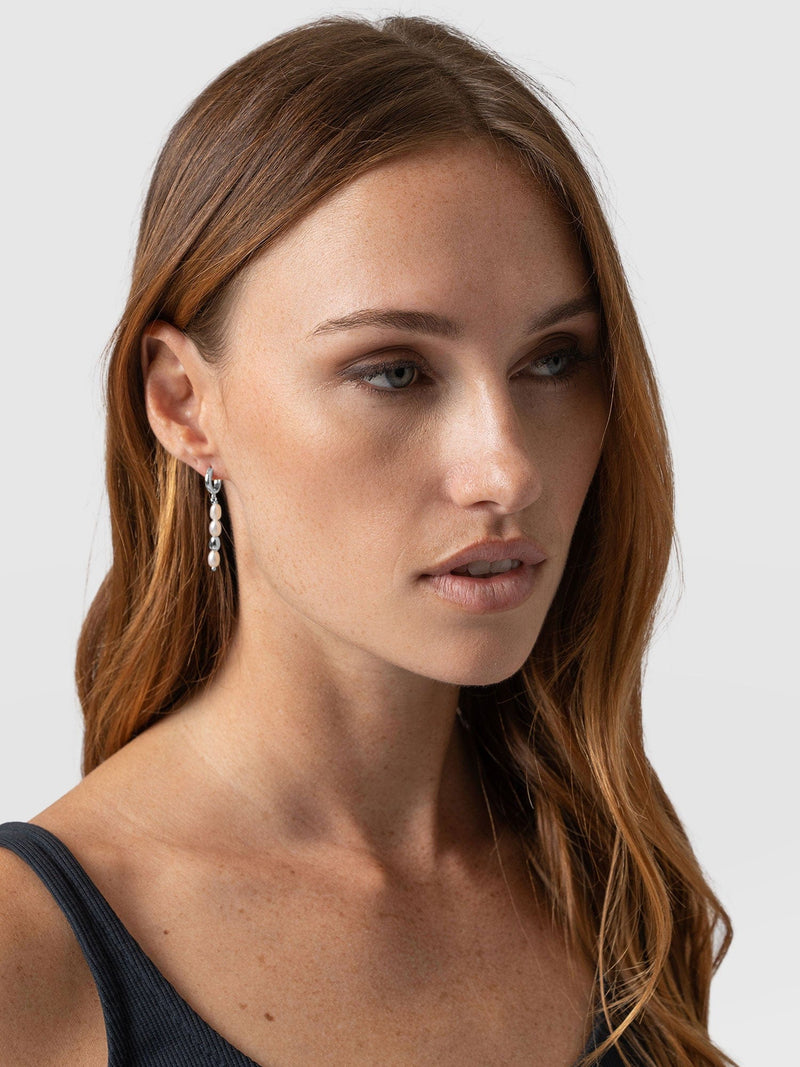 Jacqueline Pearl Drop Earrings - Silver