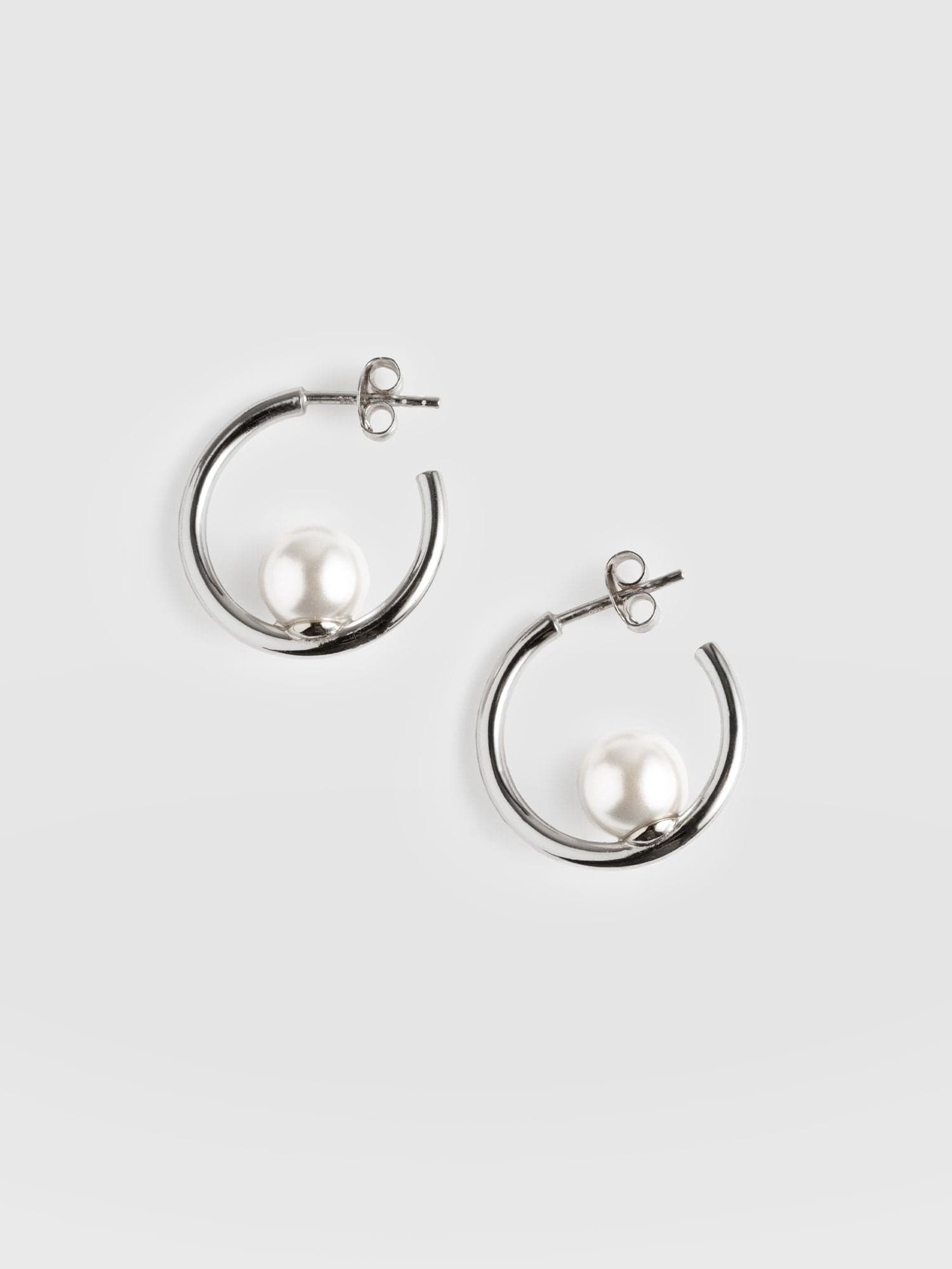 Sterling silver pearl hoop on sale earrings