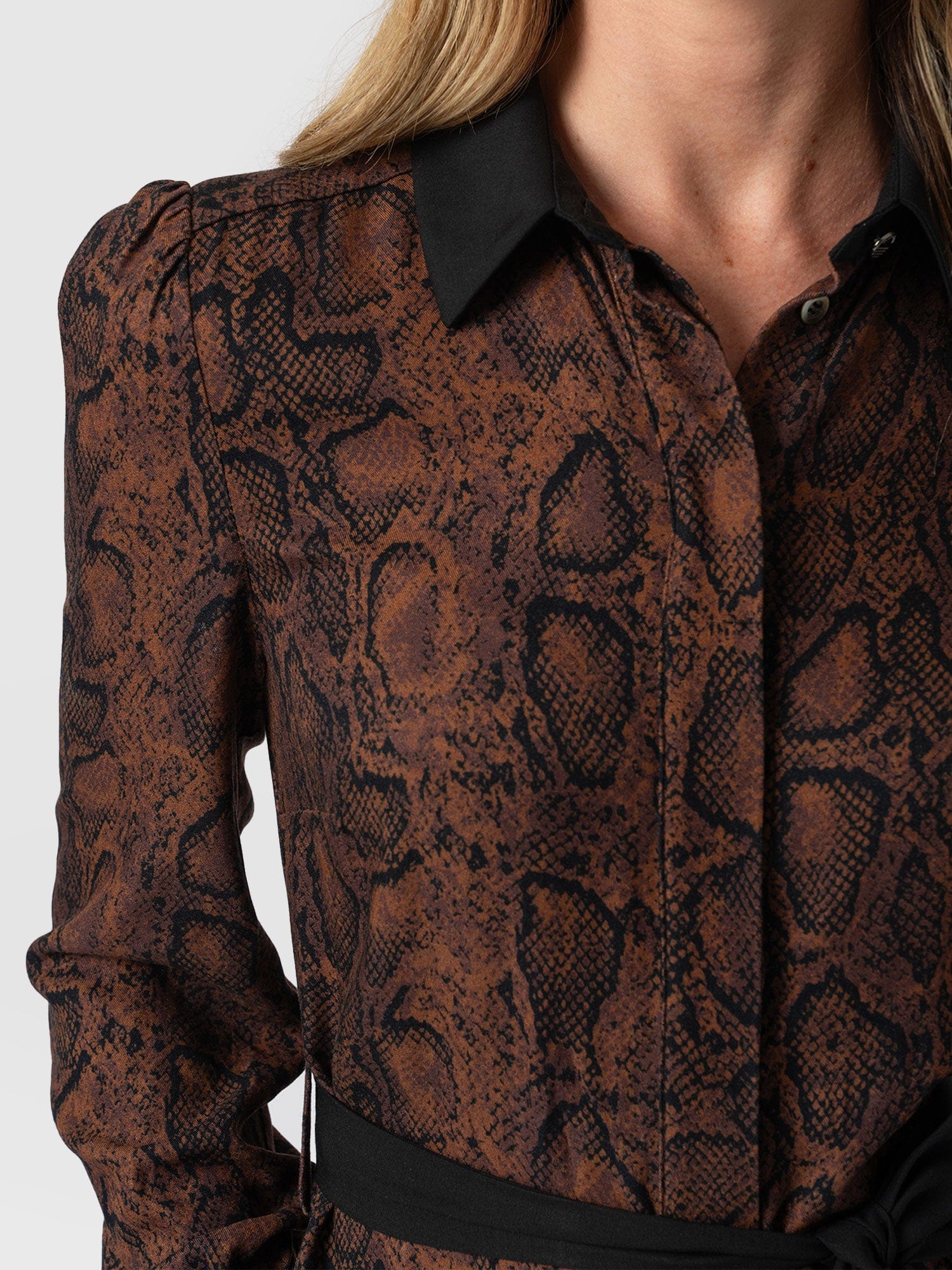 Jacqueline Shirt Dress Brown Snake - Women's Dresses | Saint + Sofia® UK