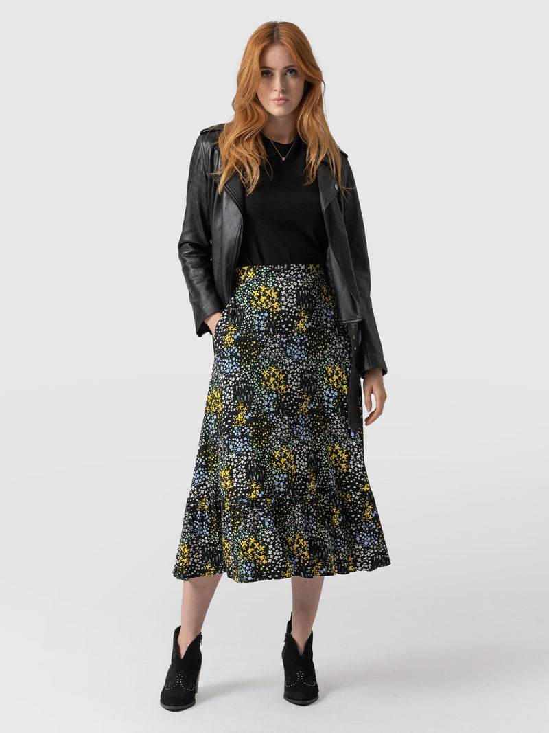 Jersey Riley Skirt - Blue Ditsy Floral