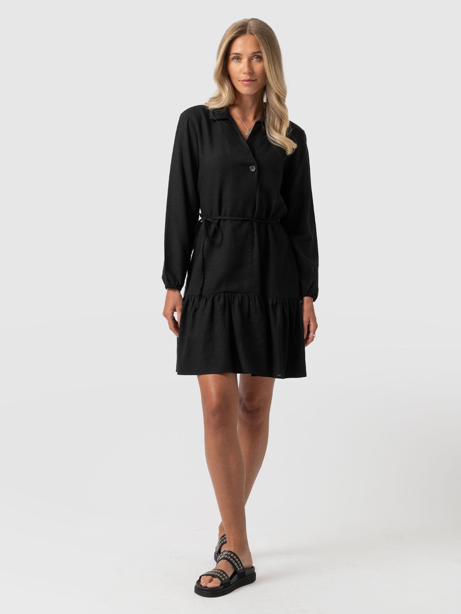 Jersey Ruffle Dress Black Sleeves - Women's Dresses | Saint + Sofia® UK ...