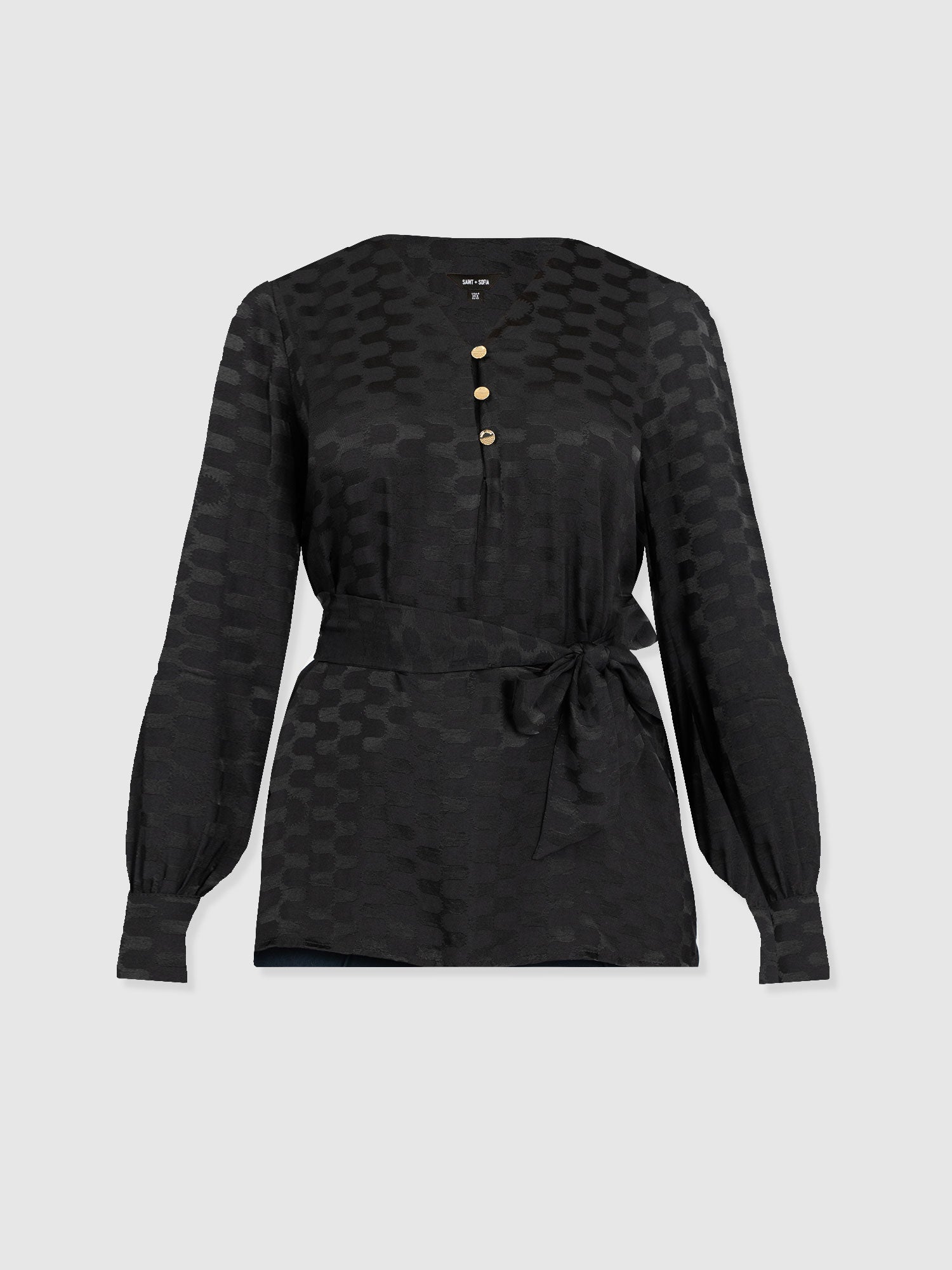Joselyn V Neck Blouse - Black Jacquard - Women's Blouses | Saint + Sofia® UK