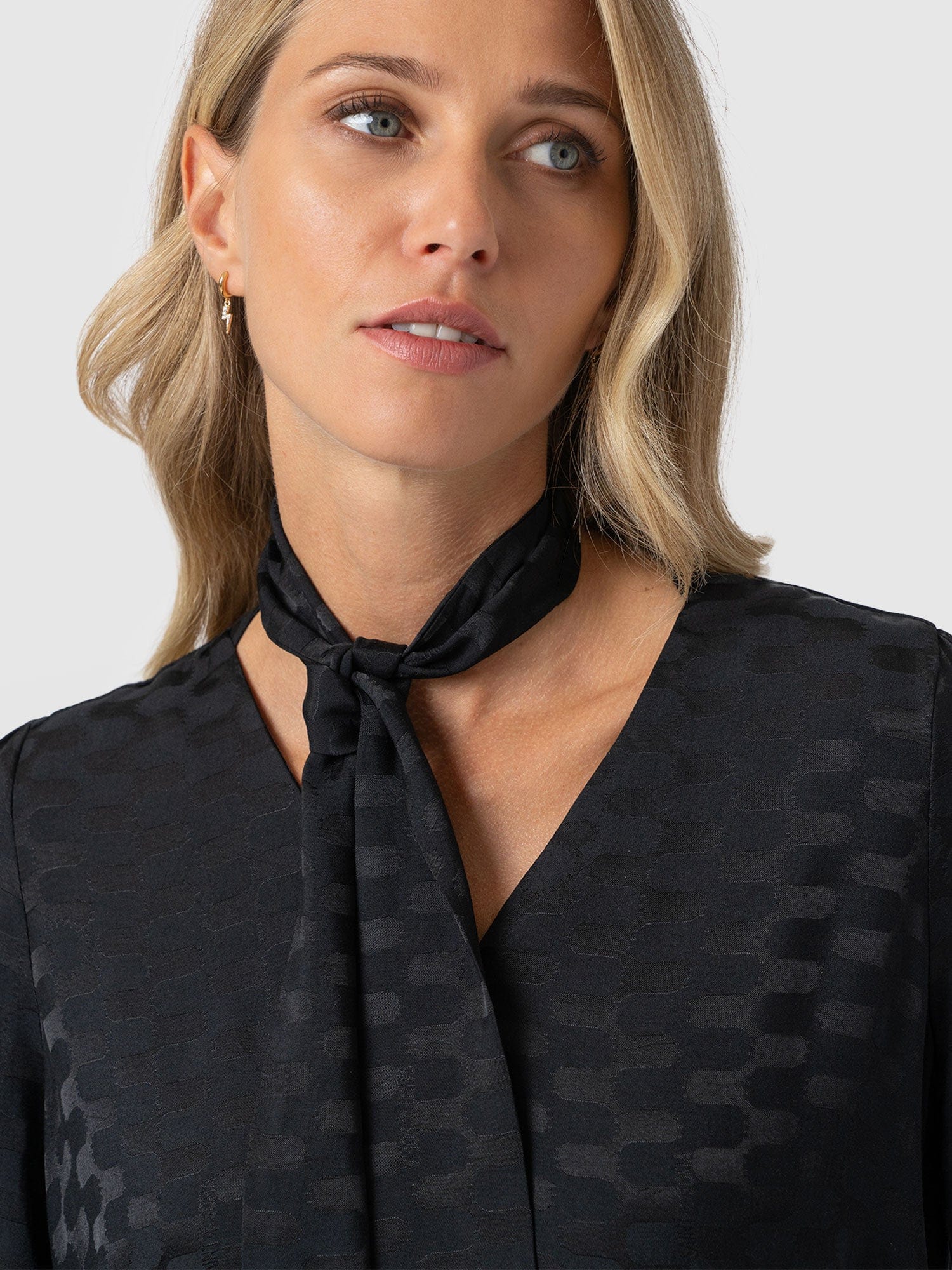 Joselyn V Neck Blouse - Black Jacquard