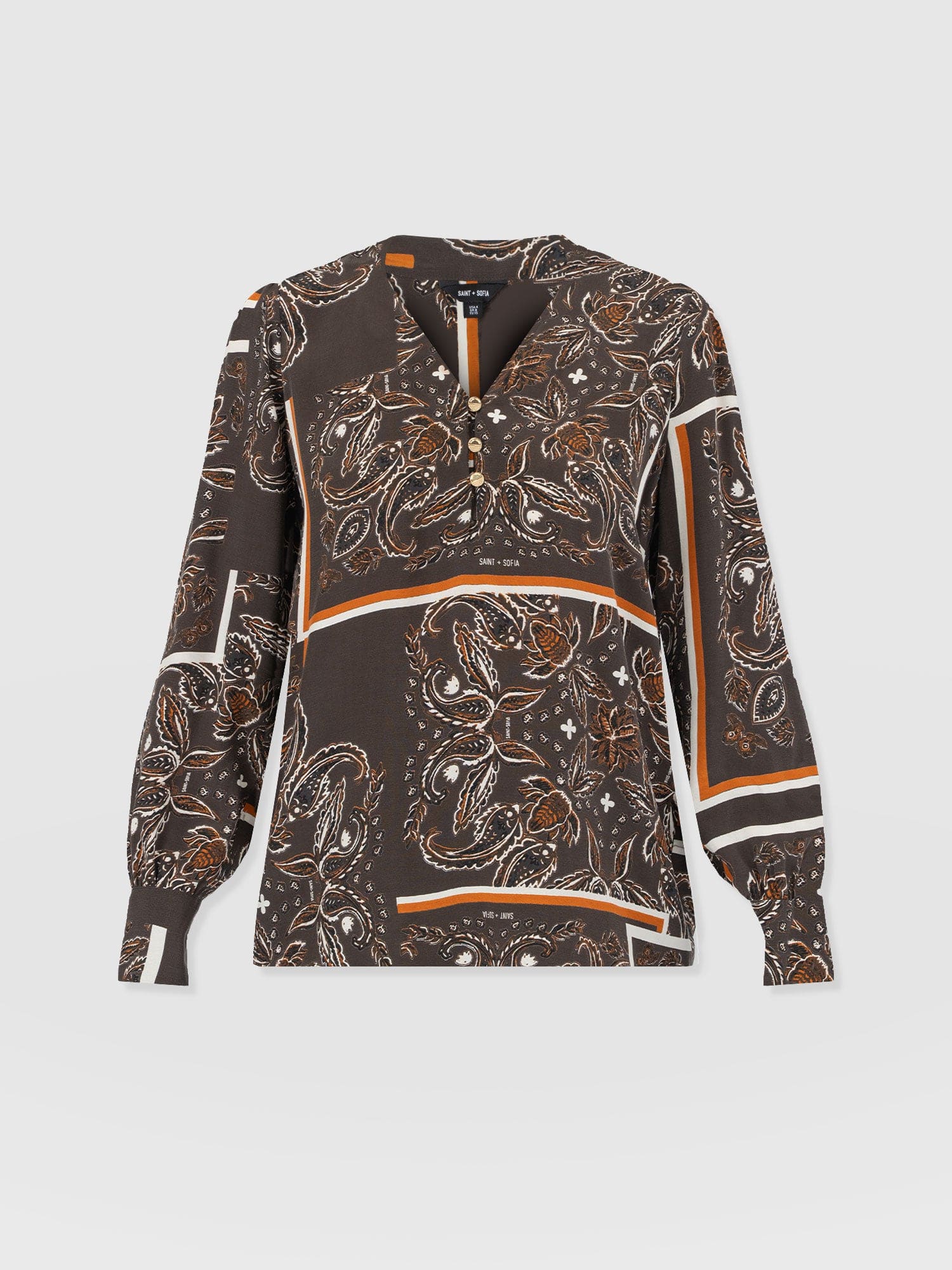 Joselyn V Neck Blouse - Brown Paisley