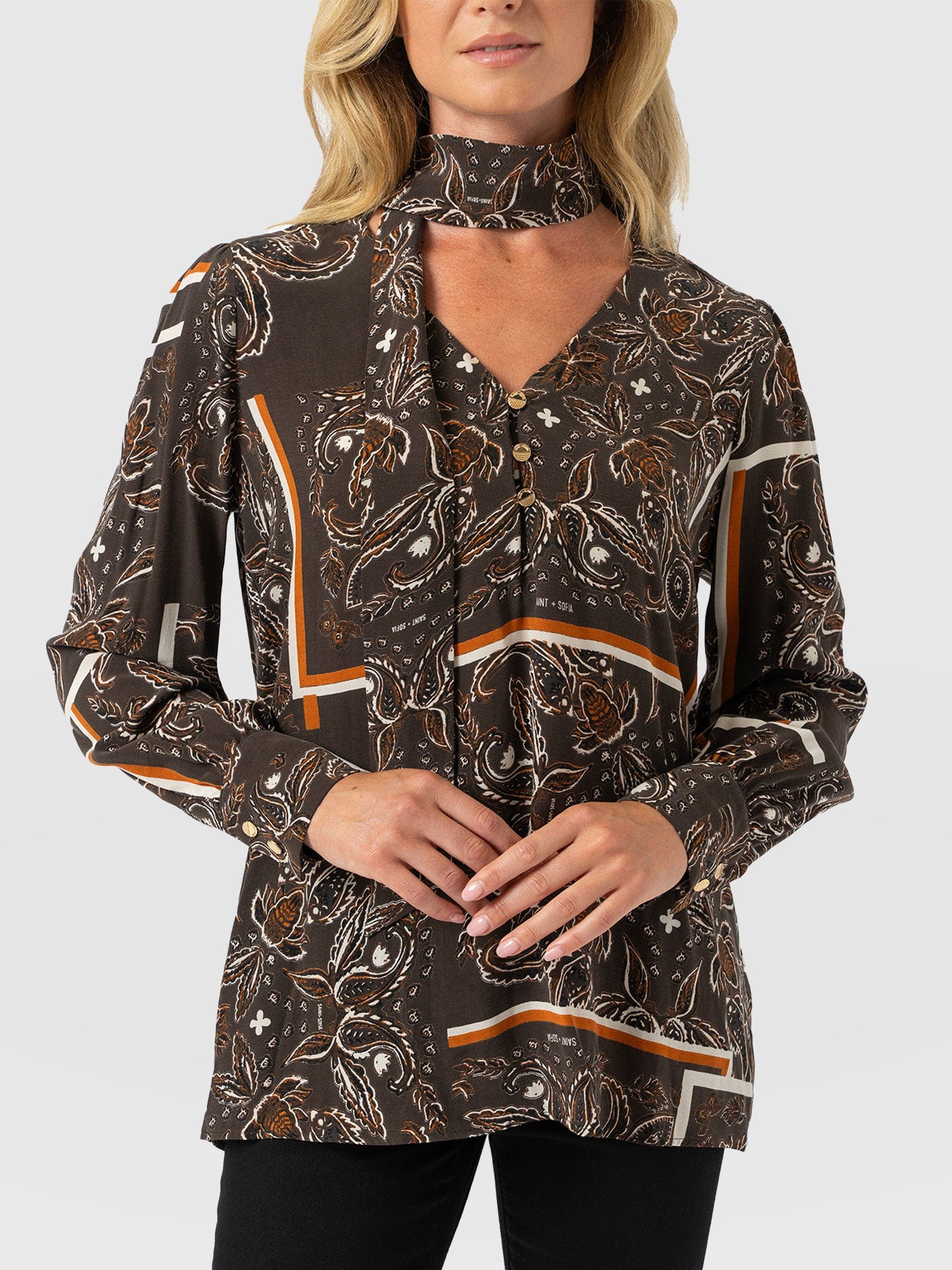 Joselyn V Neck Blouse - Brown Paisley