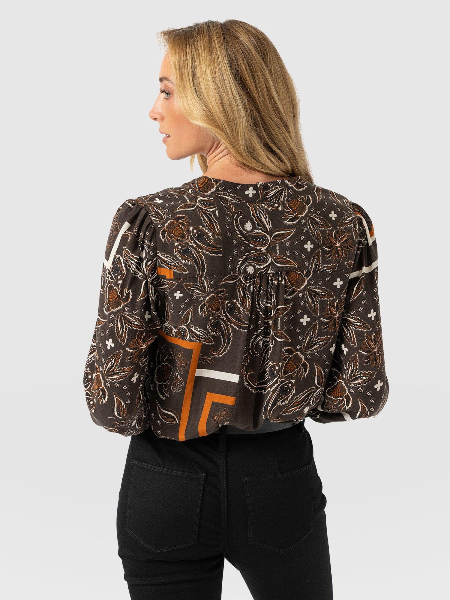 Joselyn V Neck Blouse - Brown Paisley