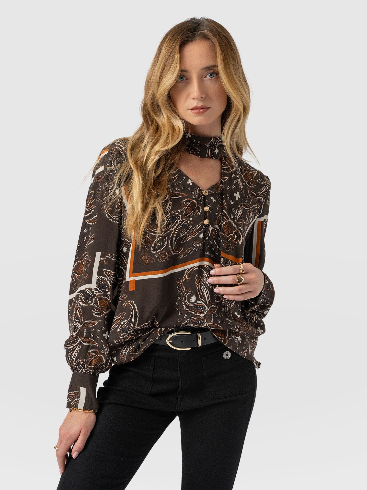 Joselyn V Neck Blouse - Brown Paisley