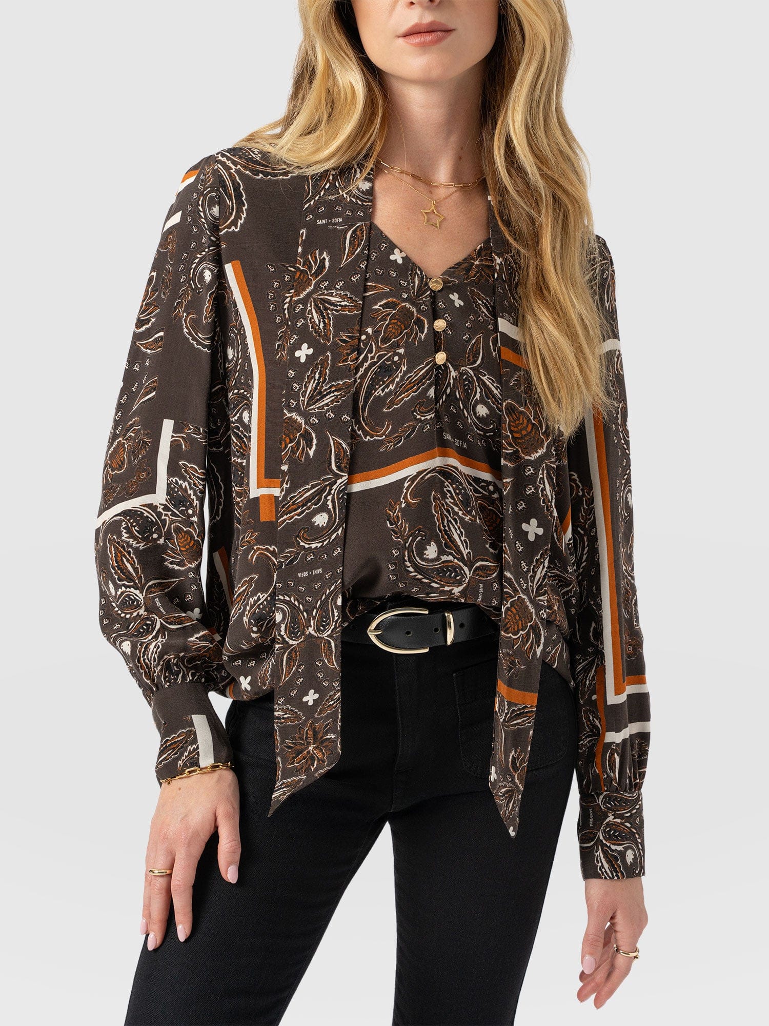 Joselyn V Neck Blouse - Brown Paisley