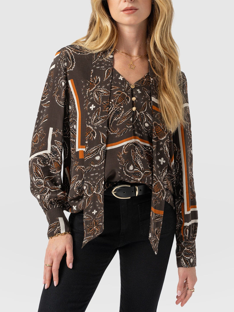 Joselyn V Neck Blouse - Brown Paisley - Women's Blouses | Saint + Sofia? UK