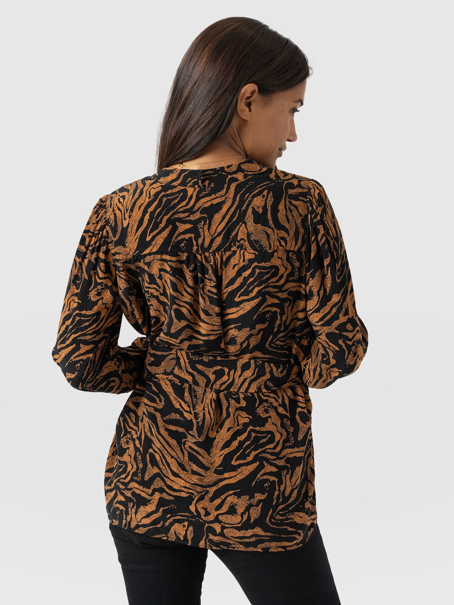 Joselyn V Neck Blouse - Brown Zebra - Women's Blouses | Saint + Sofia® UK