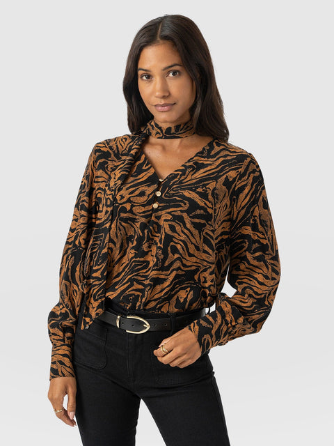 Joselyn V Neck Blouse - Brown Zebra - Women's Blouses | Saint + Sofia® UK