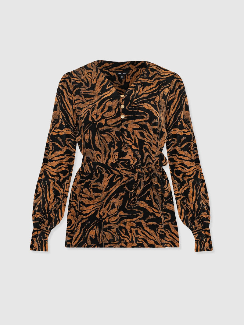 Joselyn V Neck Blouse - Brown Zebra