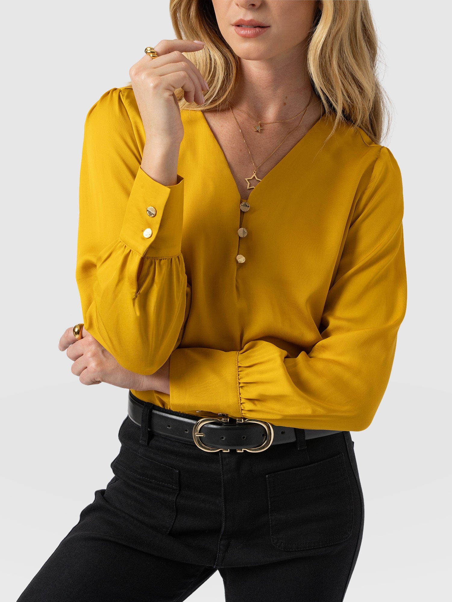 Joselyn V Neck Blouse - Golden Yellow