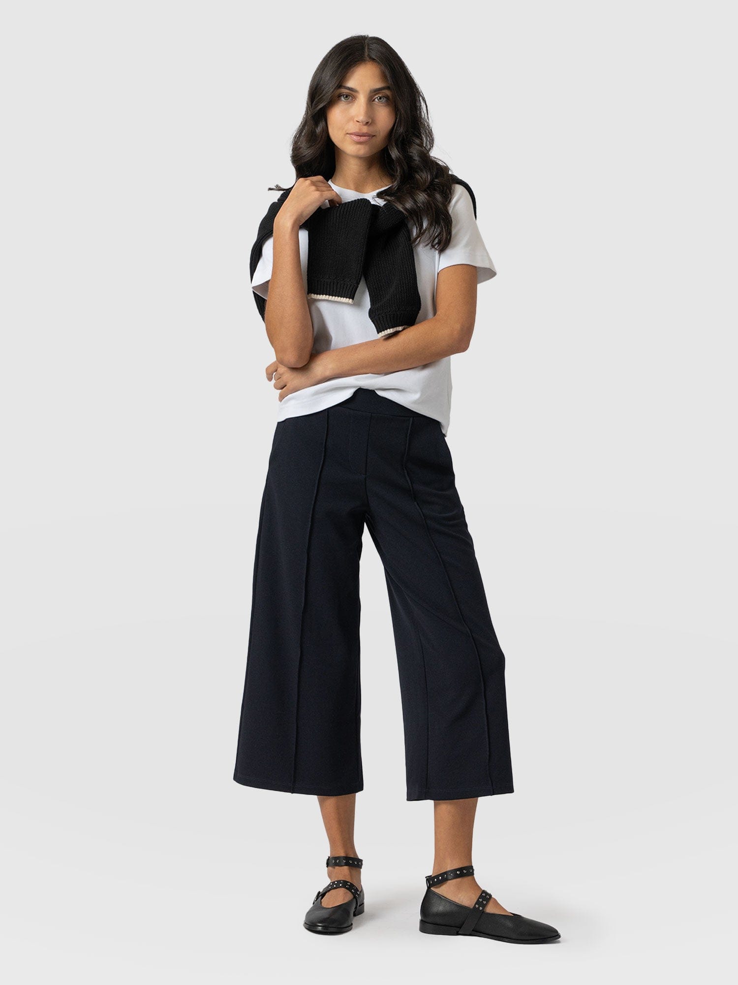 Keller Keller Crop Pant Navy - Women's Culottes | Saint + Sofia® UK