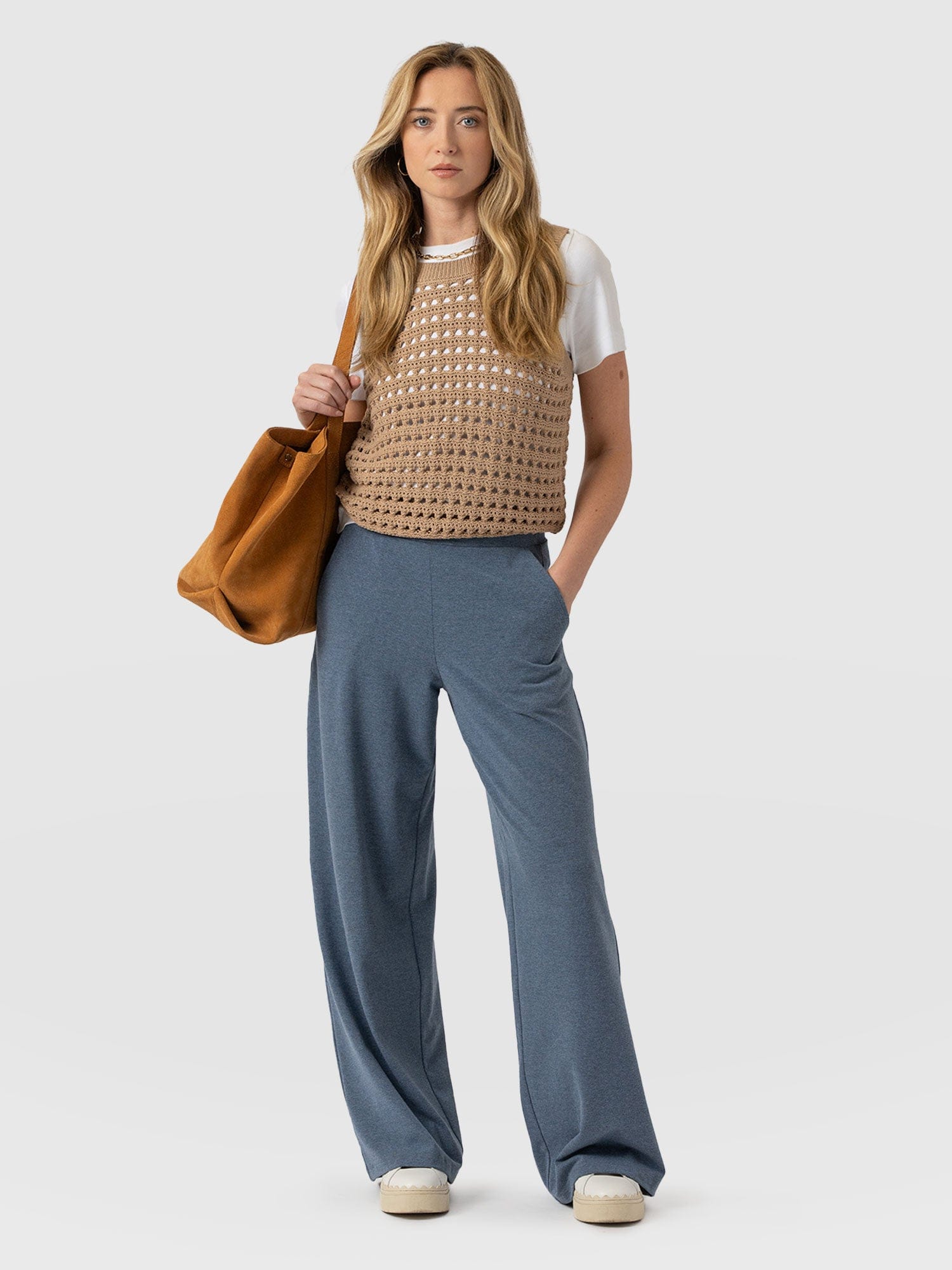 Keller Wide Leg Pant - Blue Melange