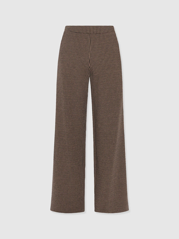 Keller Wide Leg Pant - Brown Mini Houndstooth