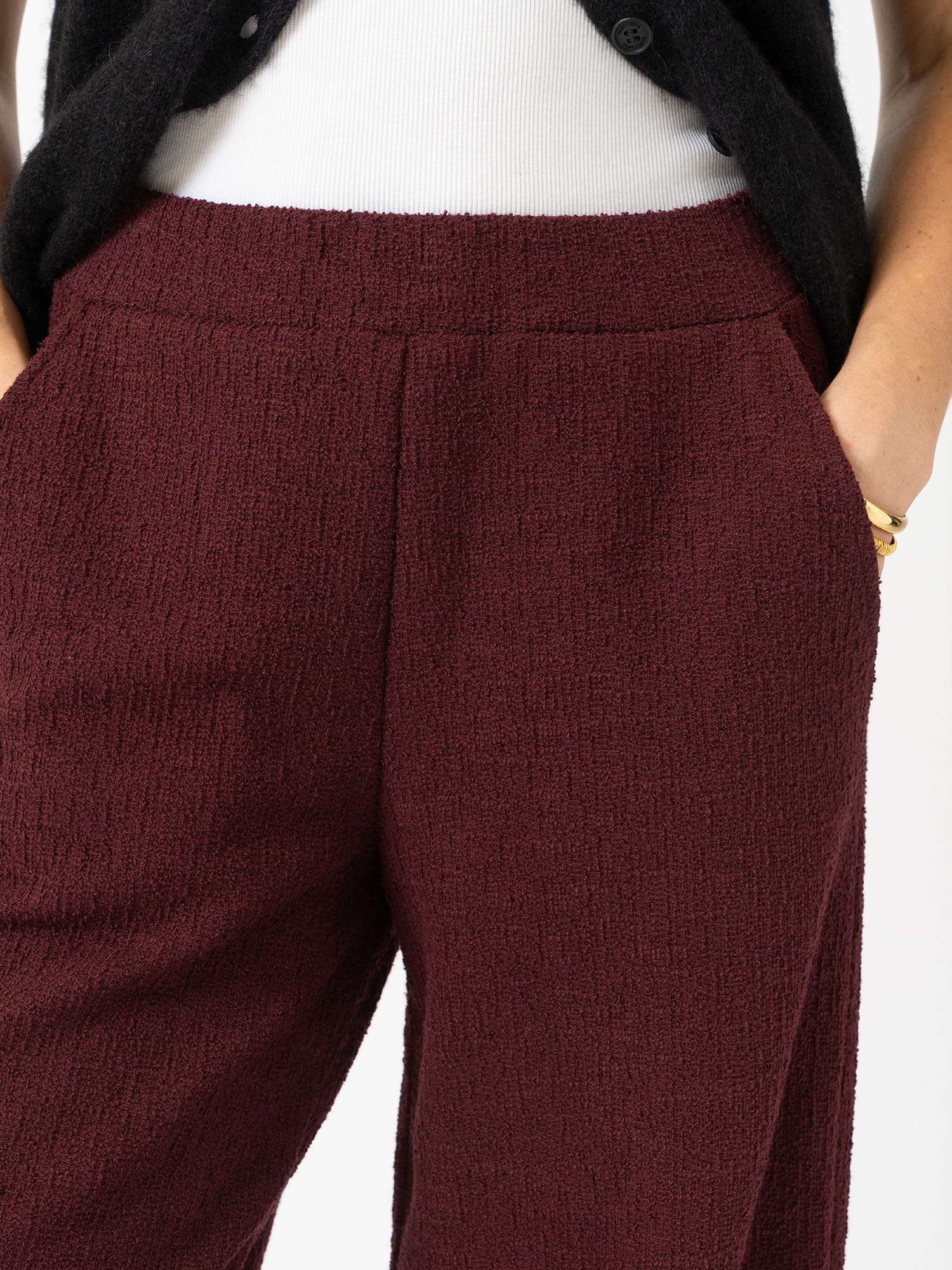 Keller Wide Leg Pant - Burgundy Boucle