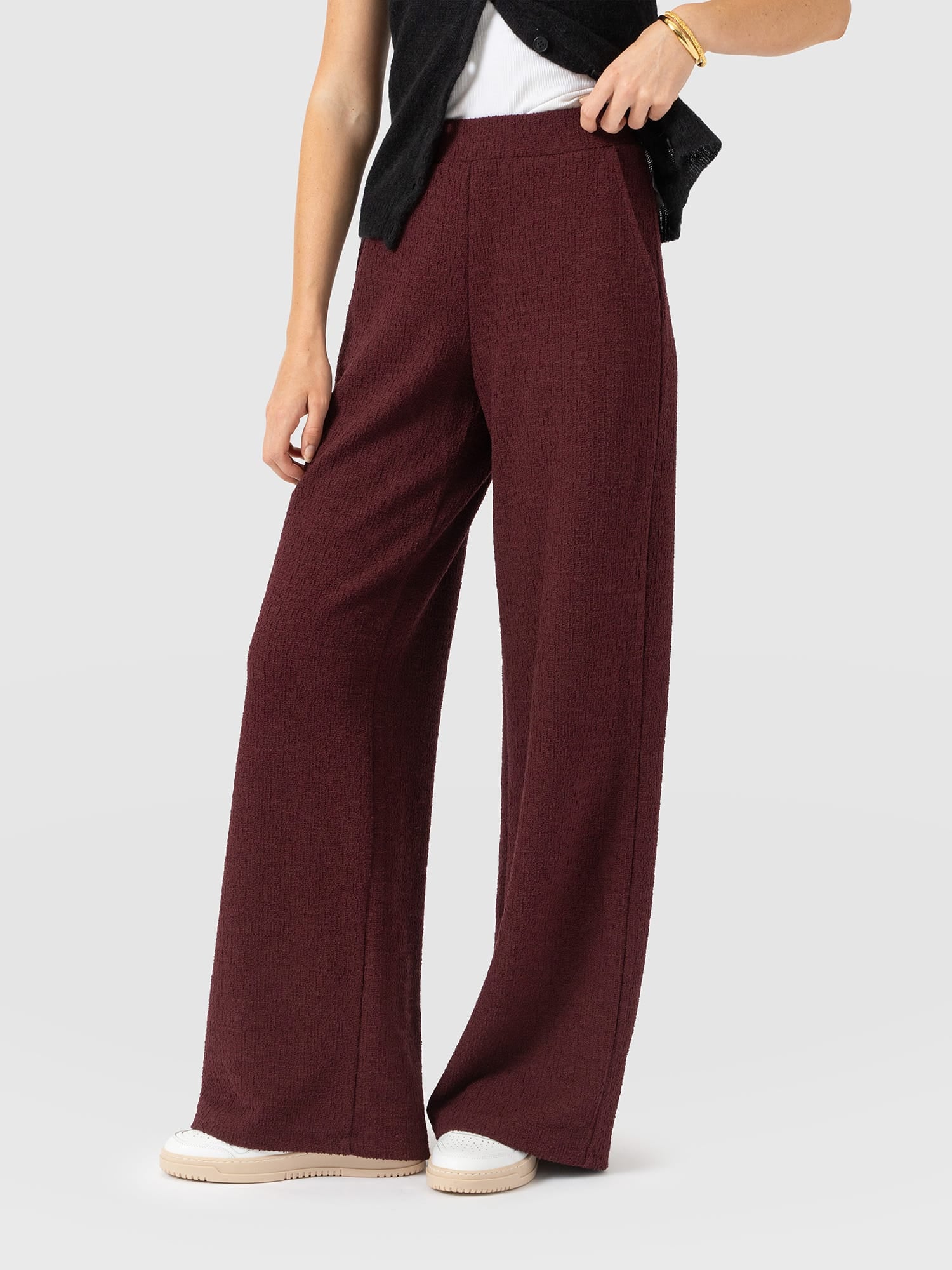 Keller Wide Leg Pant - Burgundy Boucle
