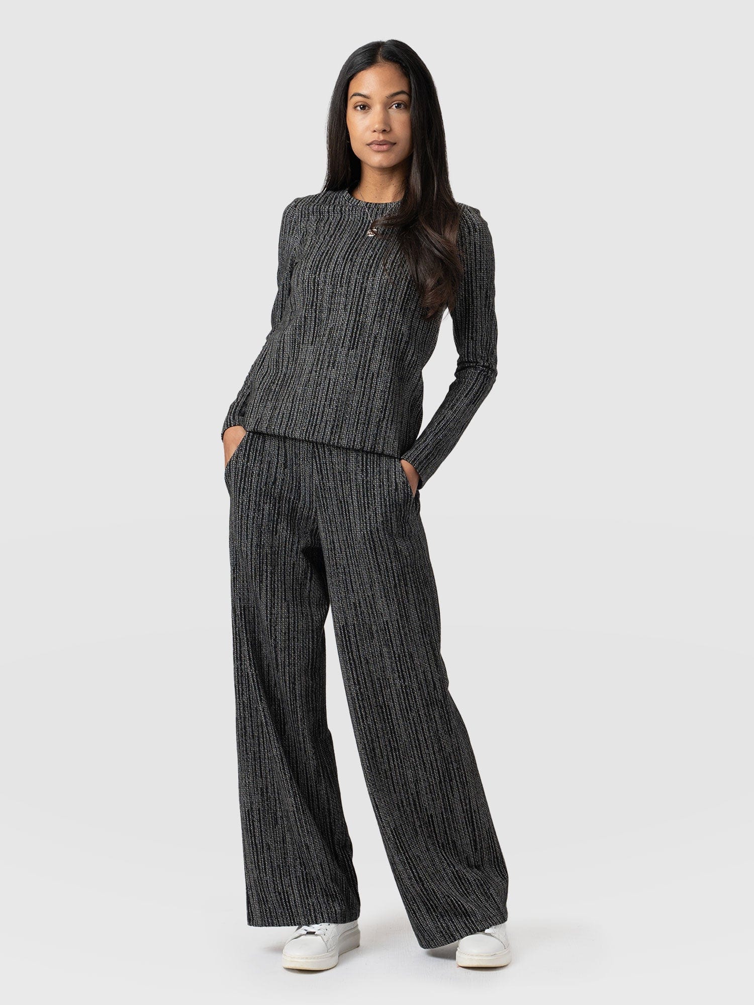 Keller Wide Leg Pant Grey/Black - Women's Trousers | Saint + Sofia® UK