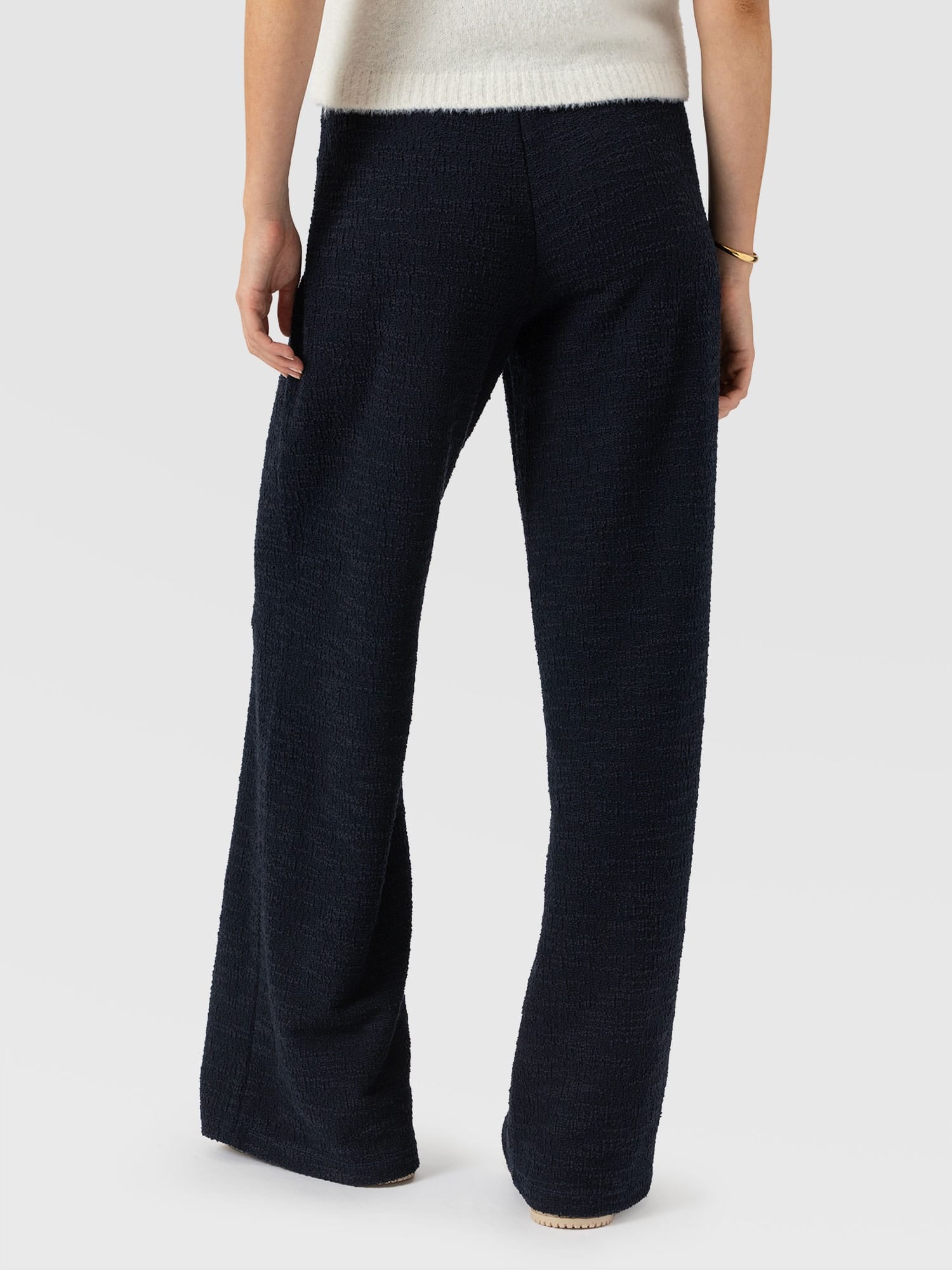 Keller Wide Leg Pant - Navy Boucle - Women's Trousers | Saint and Sofia® UK