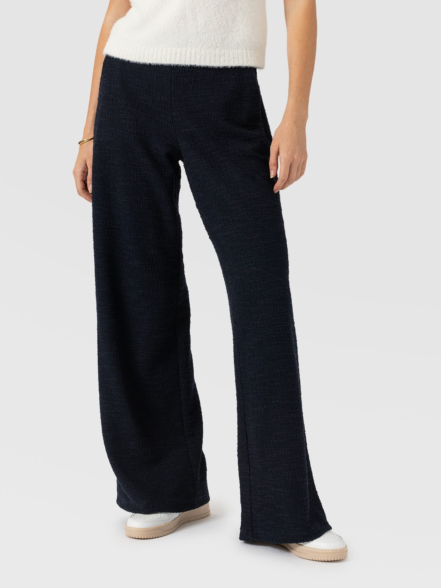 Keller Wide Leg Pant - Navy Boucle - Women's Trousers | Saint and Sofia® UK