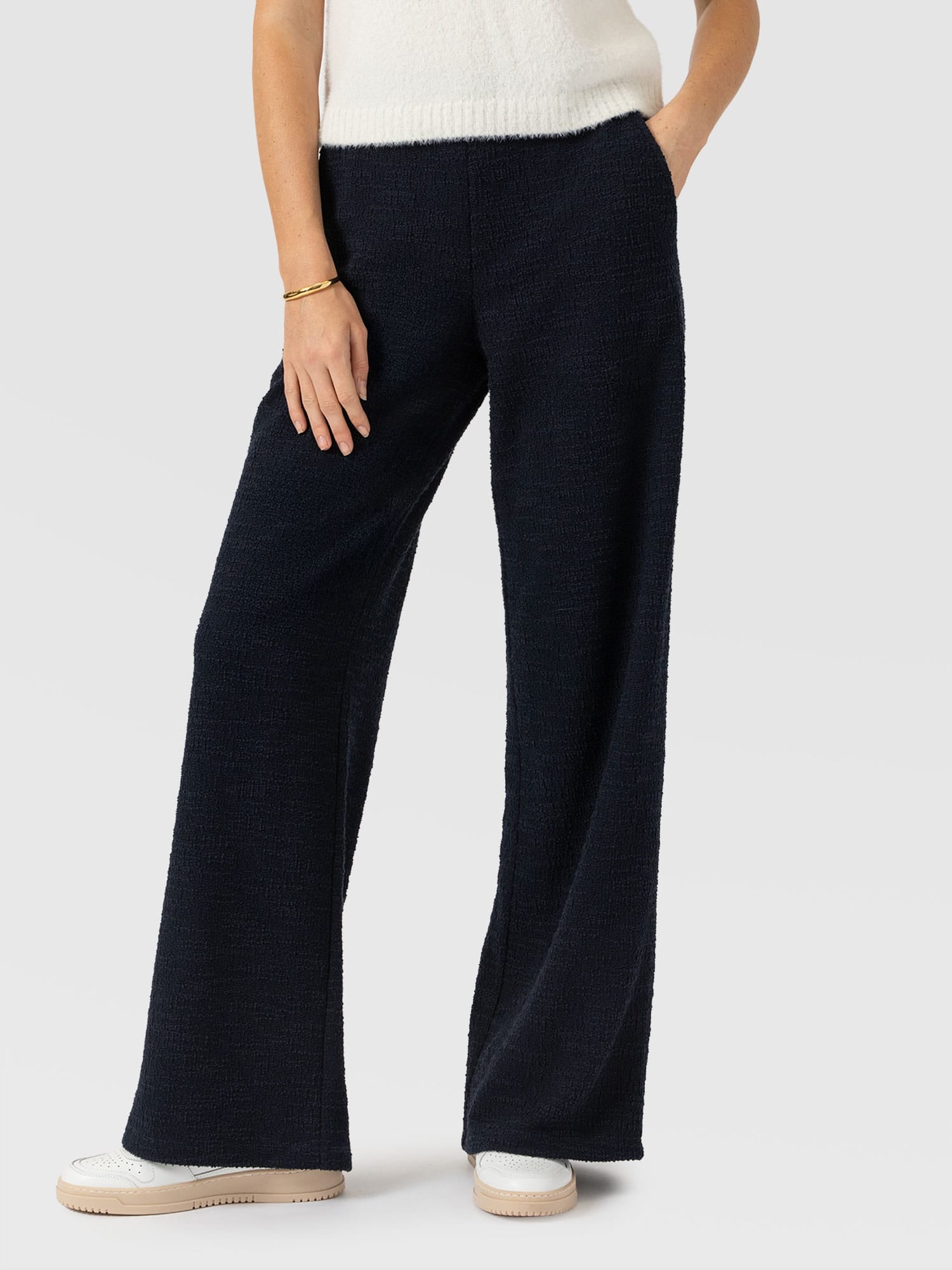 Keller Wide Leg Pant - Navy Boucle - Women's Trousers | Saint and Sofia® UK