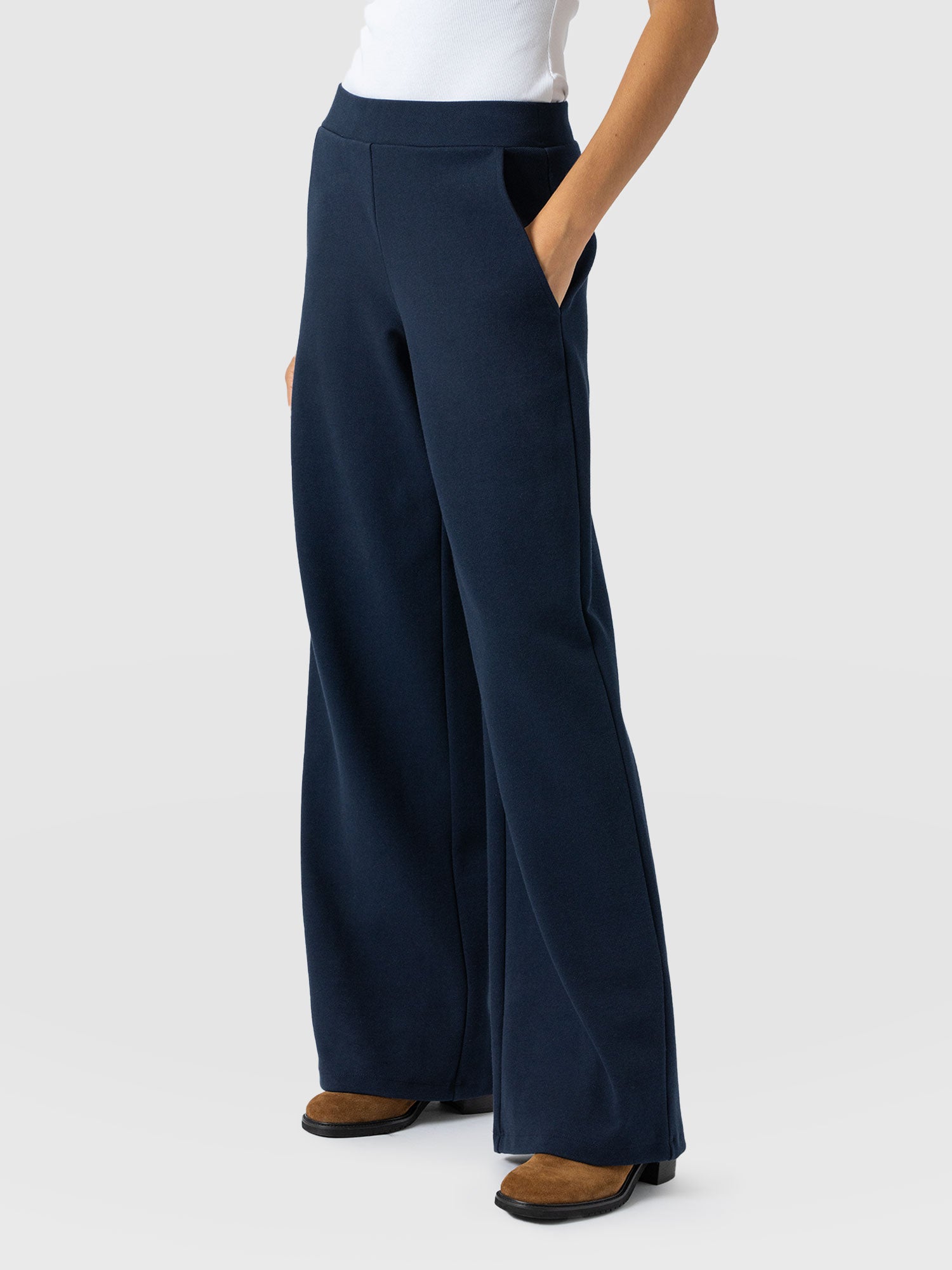 Keller Wide Leg Pant - Navy Twill-Regular - Women's Trouserss | Saint + Sofia® UK