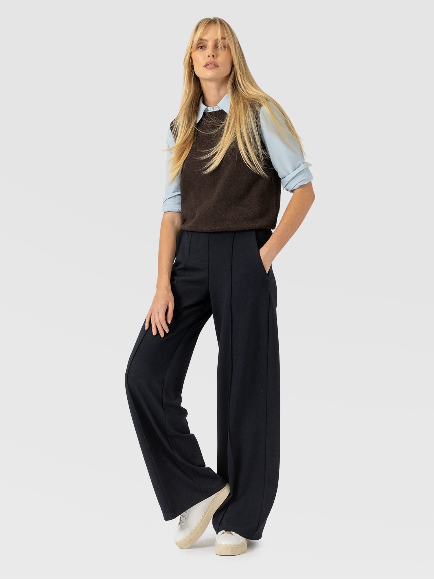Keller Wide Leg Pant - Navy