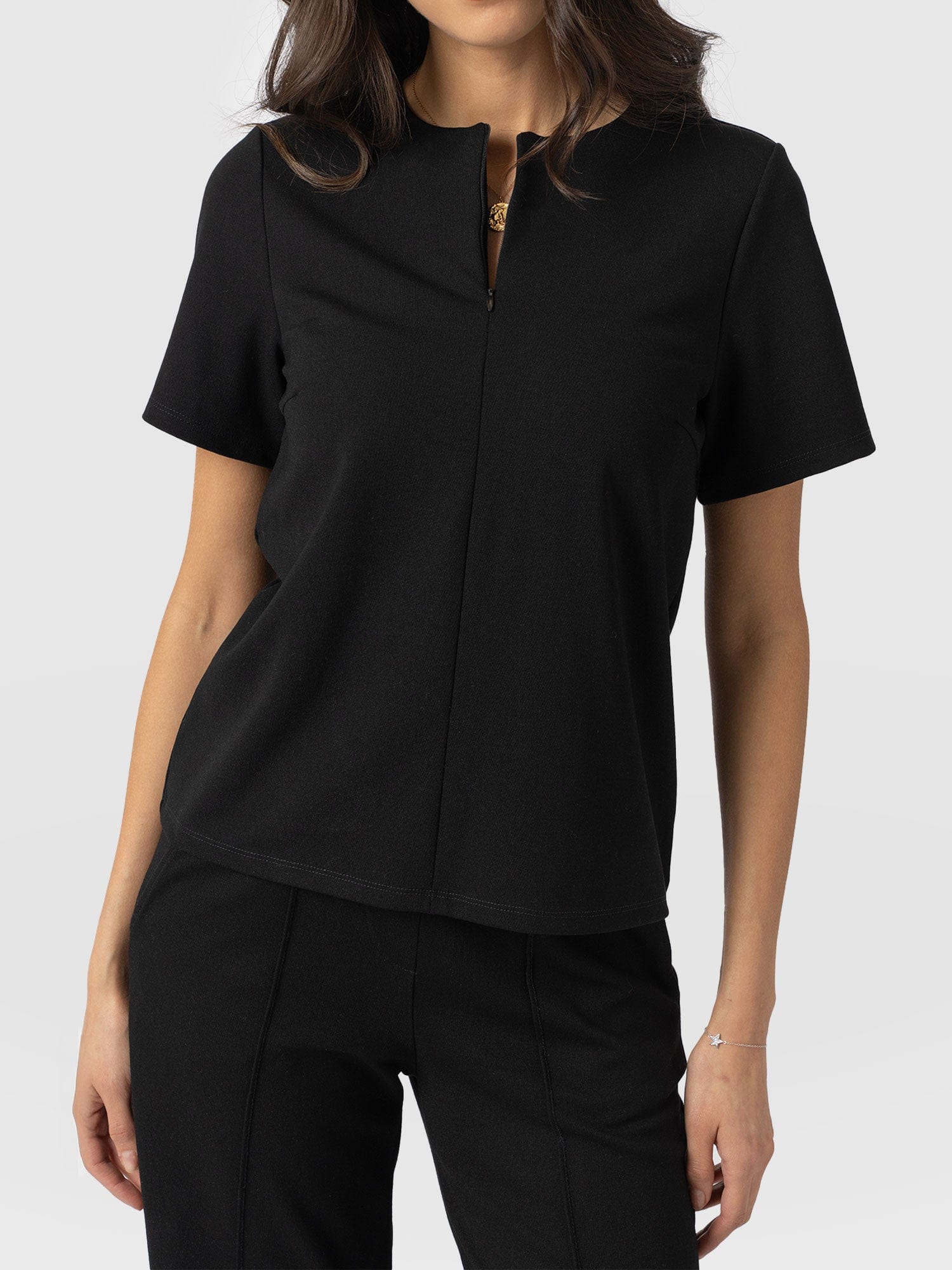 Keller Zip Up Tee Black - Women's T-Shirts | Saint + Sofia® UK