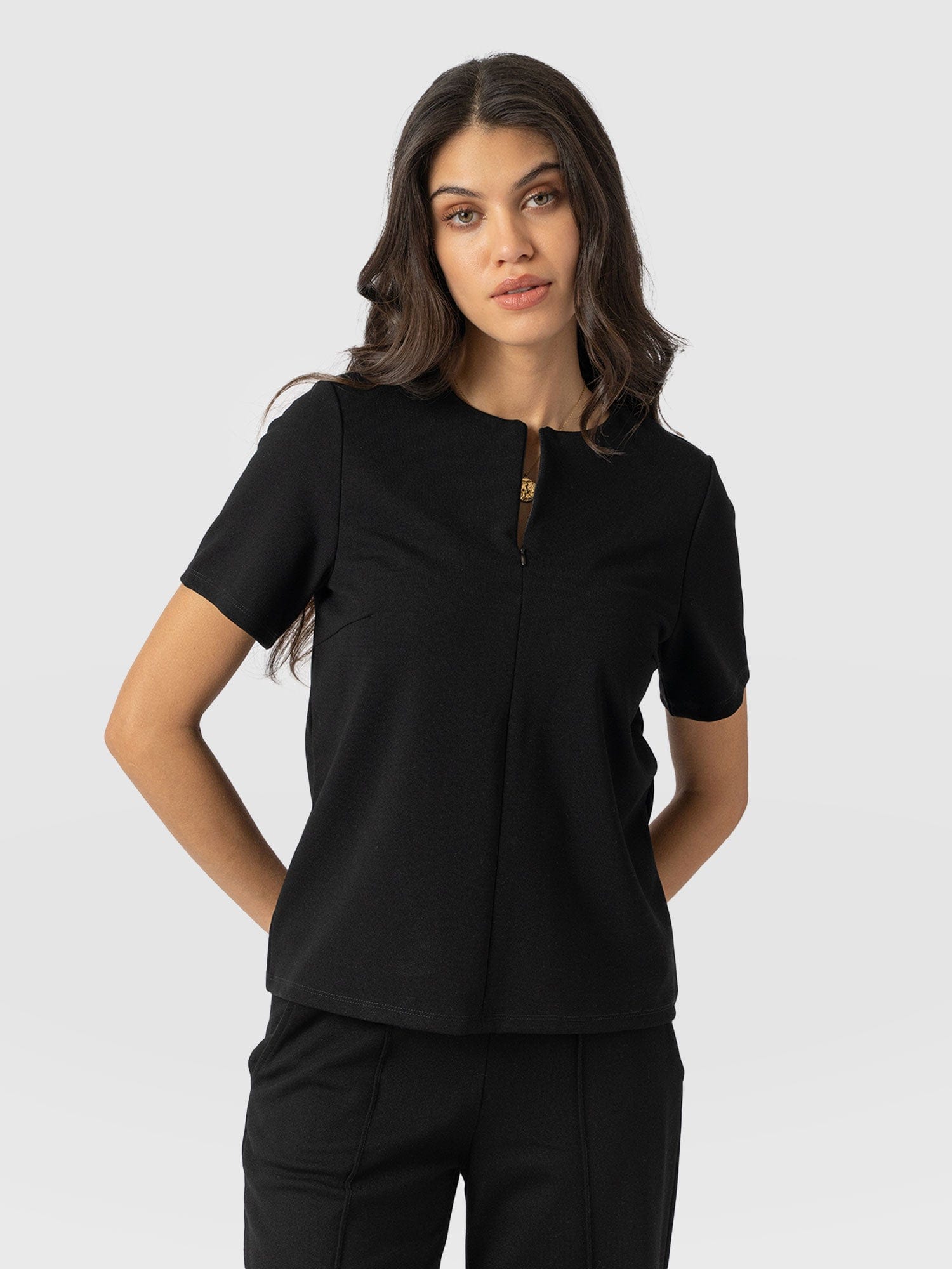 Keller Zip Up Tee Black - Women's T-Shirts | Saint + Sofia® UK