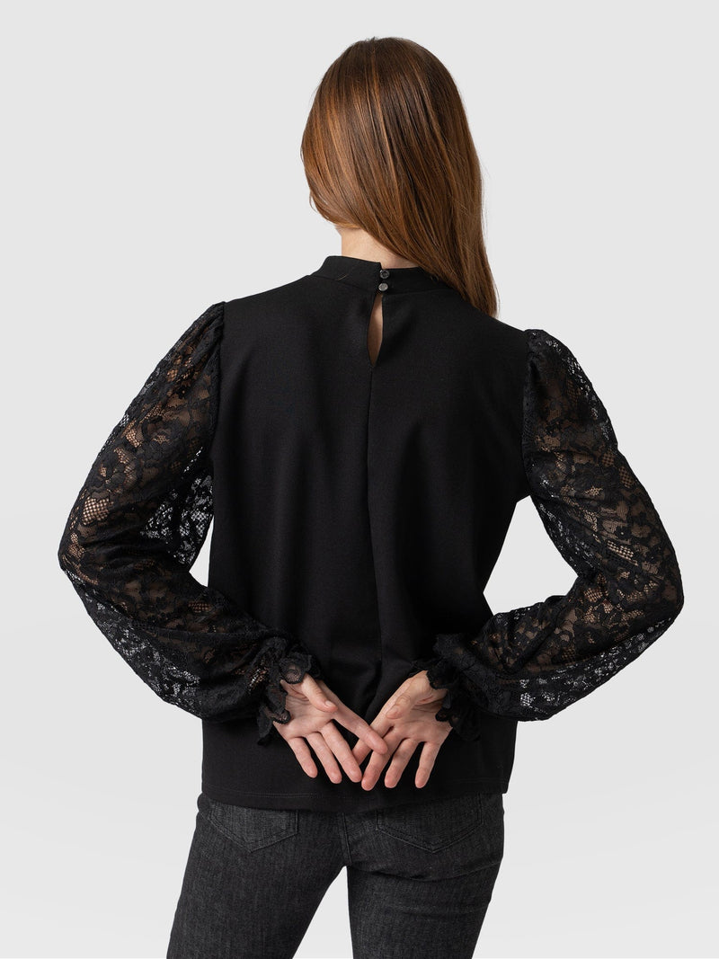 Lace Penny Puff Long Sleeve - Black