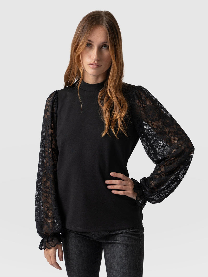 Lace Penny Puff Long Sleeve - Black