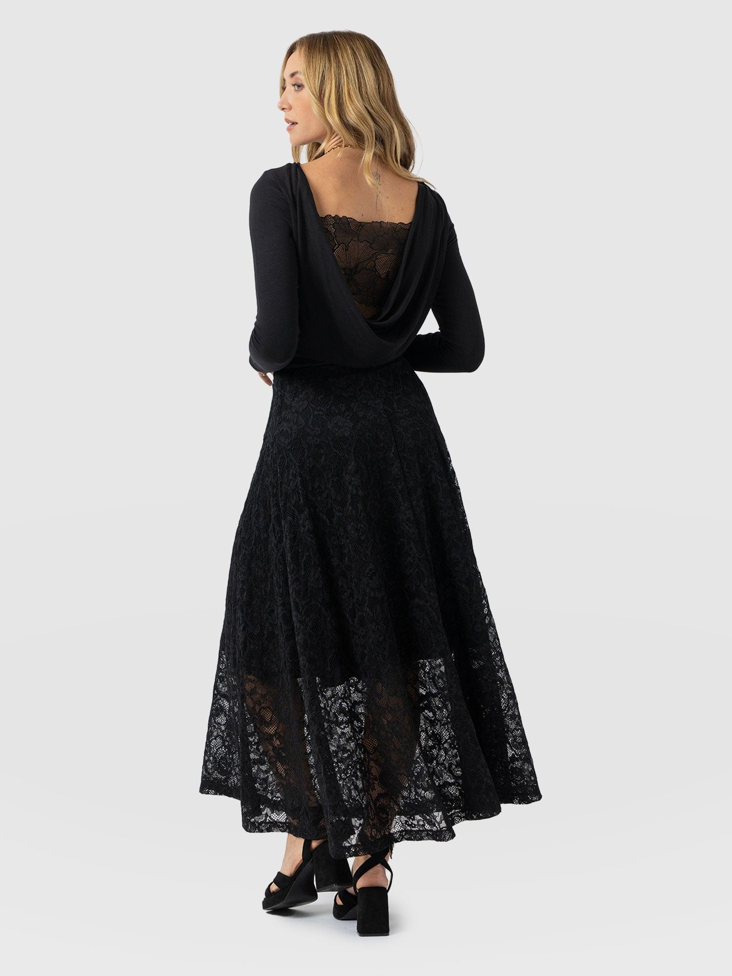 Lana A - Line Skirt - Black Lace