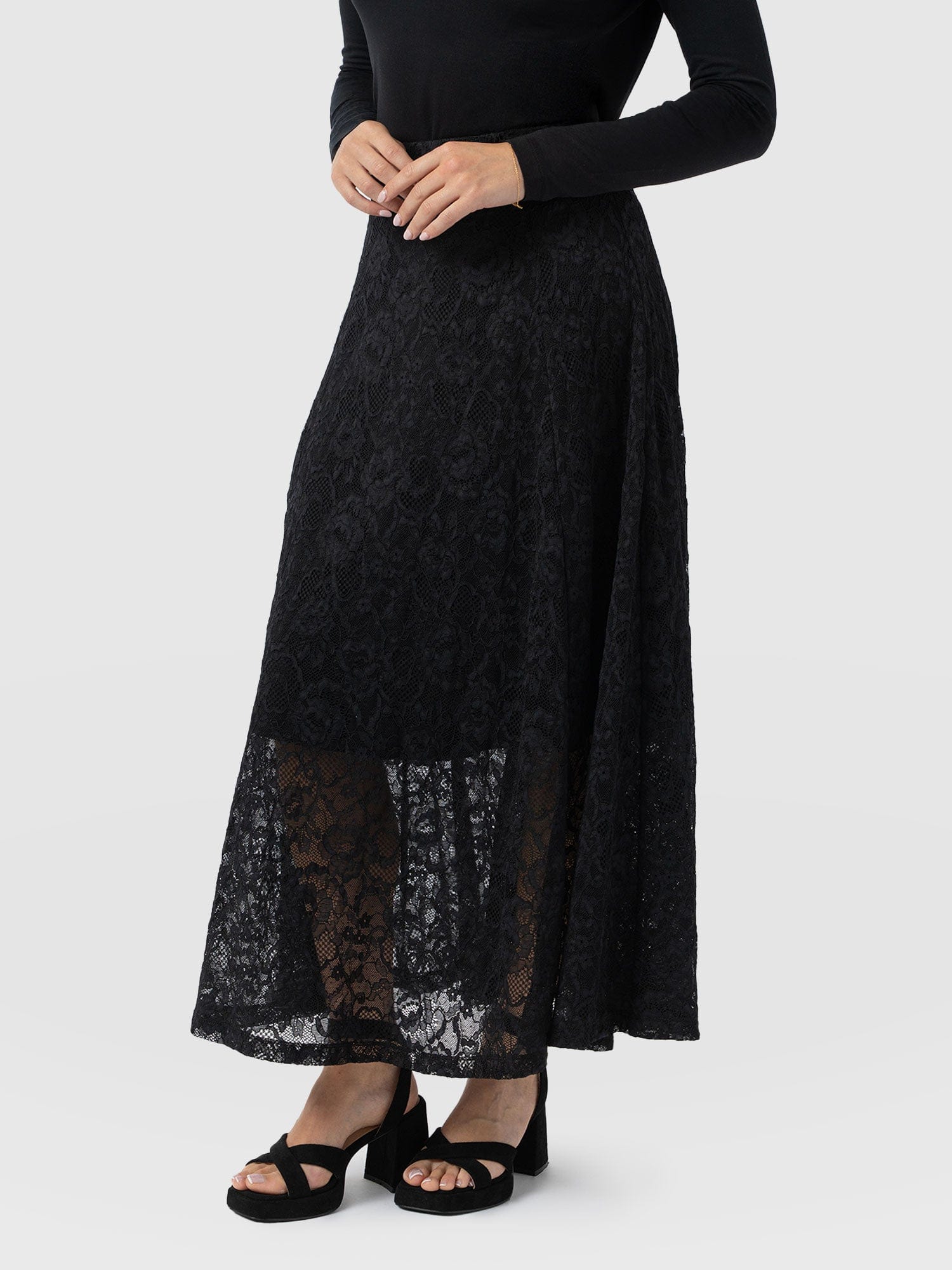 Lana A - Line Skirt - Black Lace