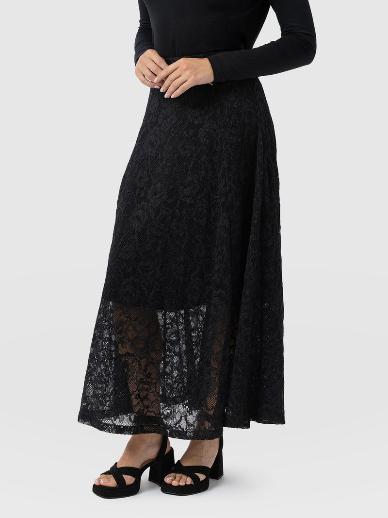 Lana A - Line Skirt - Black Lace