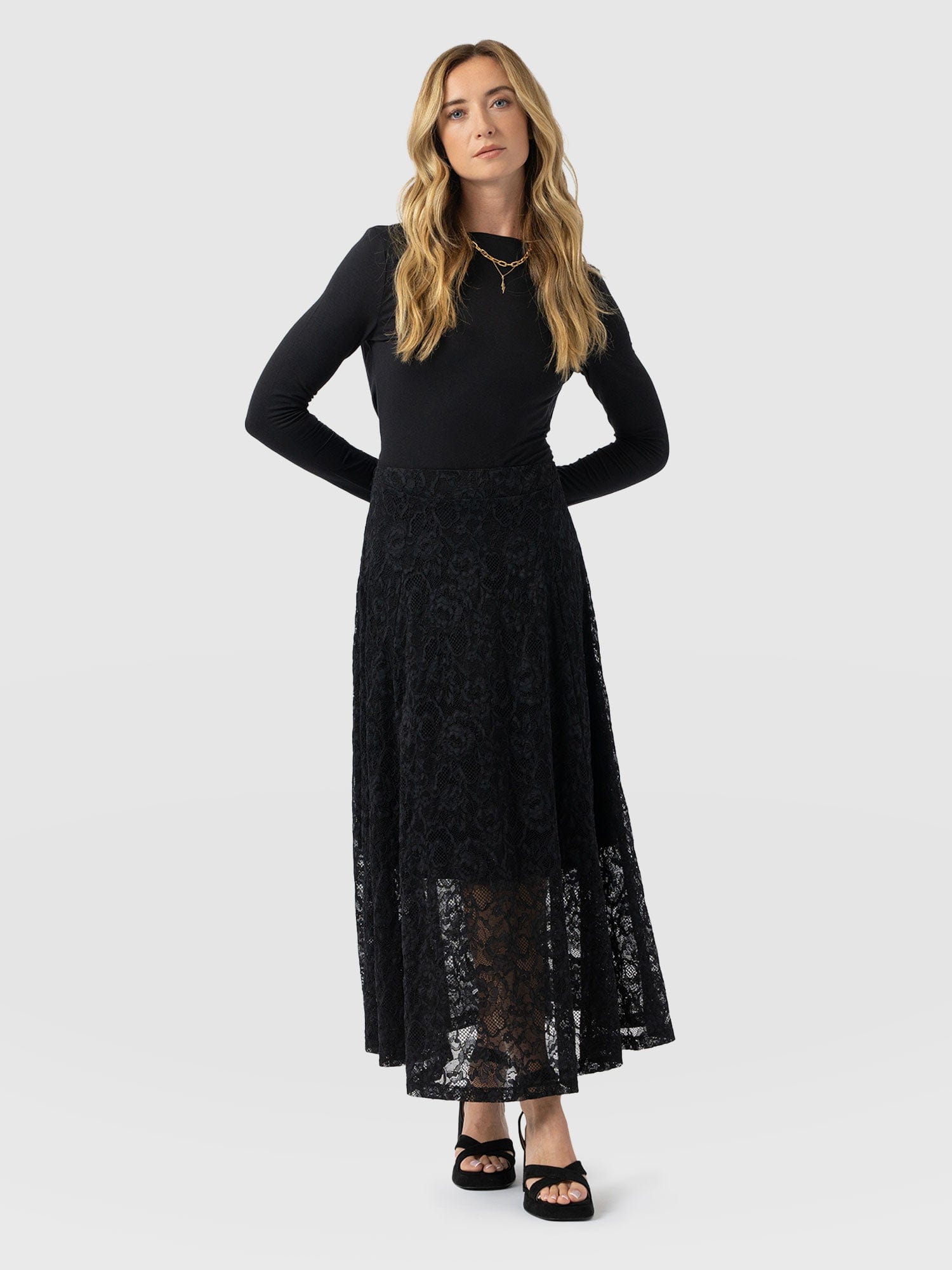 Lana A - Line Skirt - Black Lace