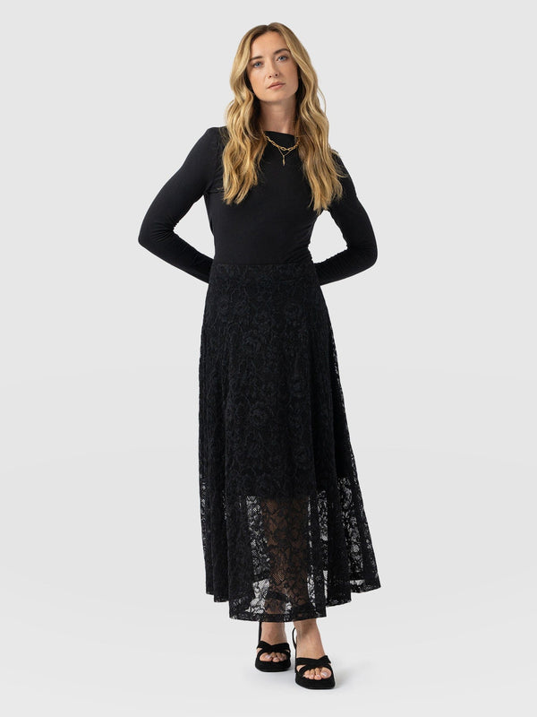 Lana A - Line Skirt - Black Lace
