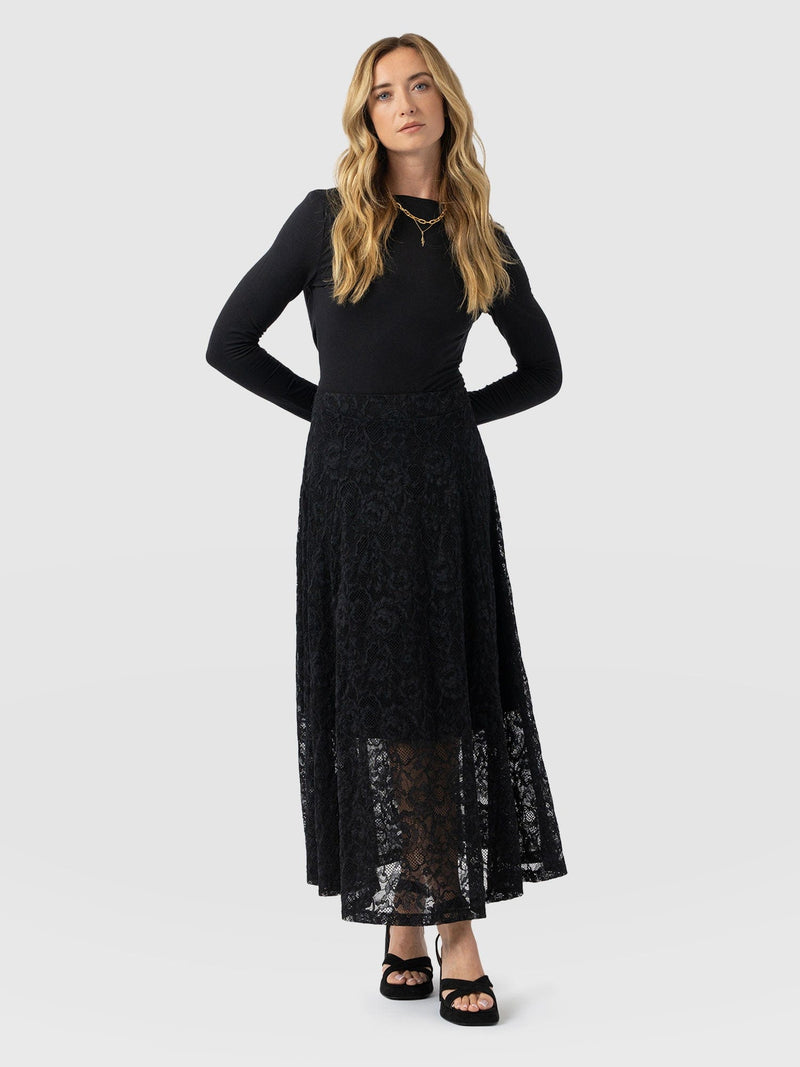Lana A - Line Skirt - Black Lace