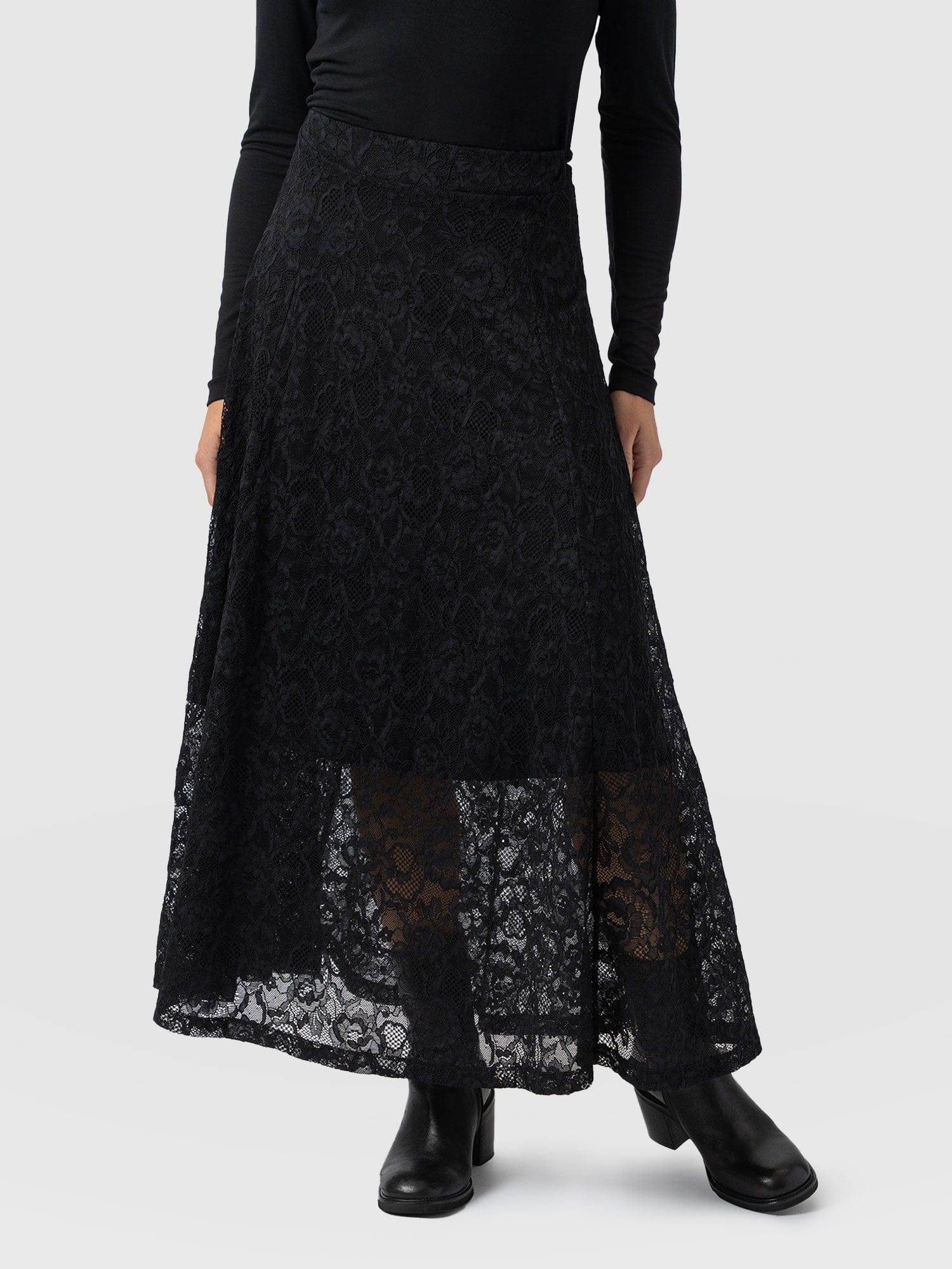 Lana A - Line Skirt - Black Lace